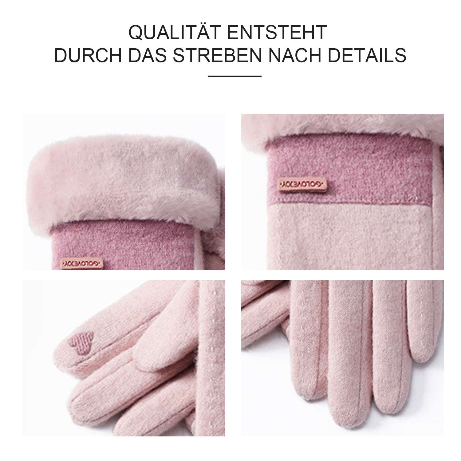 MAGICSHE Winter Fleecehandschuhe Thermo Handschuhe Damen mit Rosa Touchscreen Fleecefutter