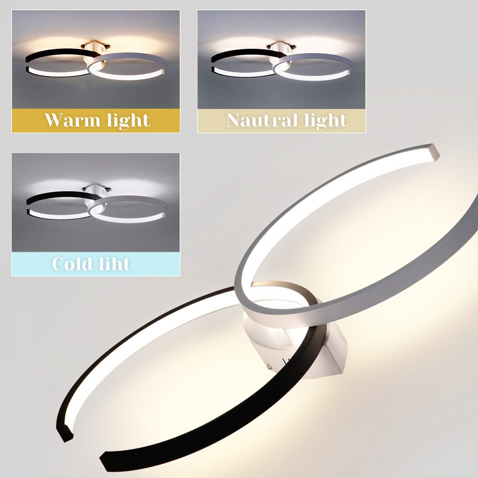 Nettlife LED Deckenleuchte LED Deckenleuchte ringförmige schwarz und weiß, Dimmbar mit Fernbedienung, LED fest integriert, Warmweiß, Neutralweiß, Kaltweiß, für Schlafzimmer Wohnzimmer Esszimmer Arbeitszimmer