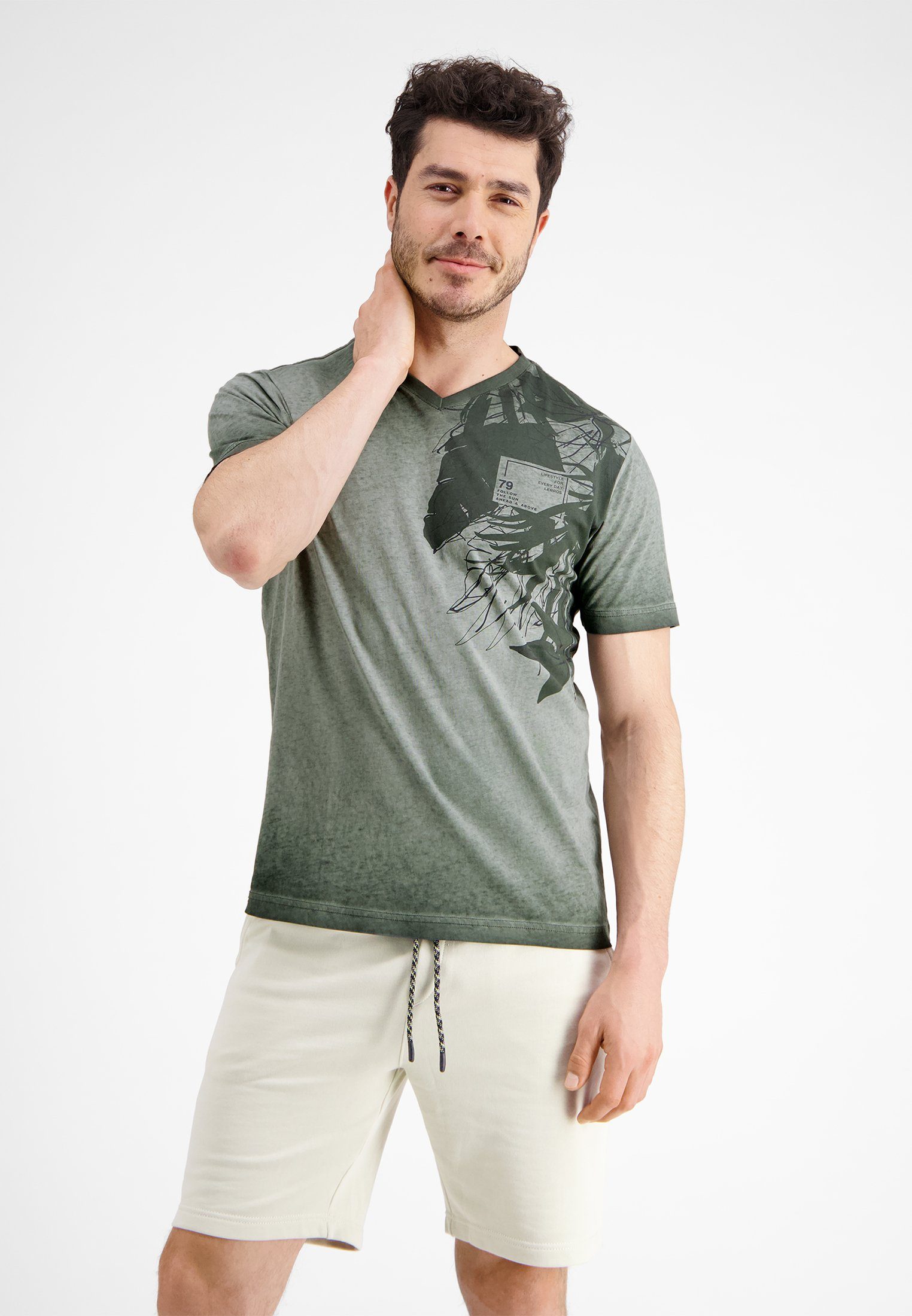 LERROS V-Shirt V-Neck LERROS floralem mit T-Shirt Print