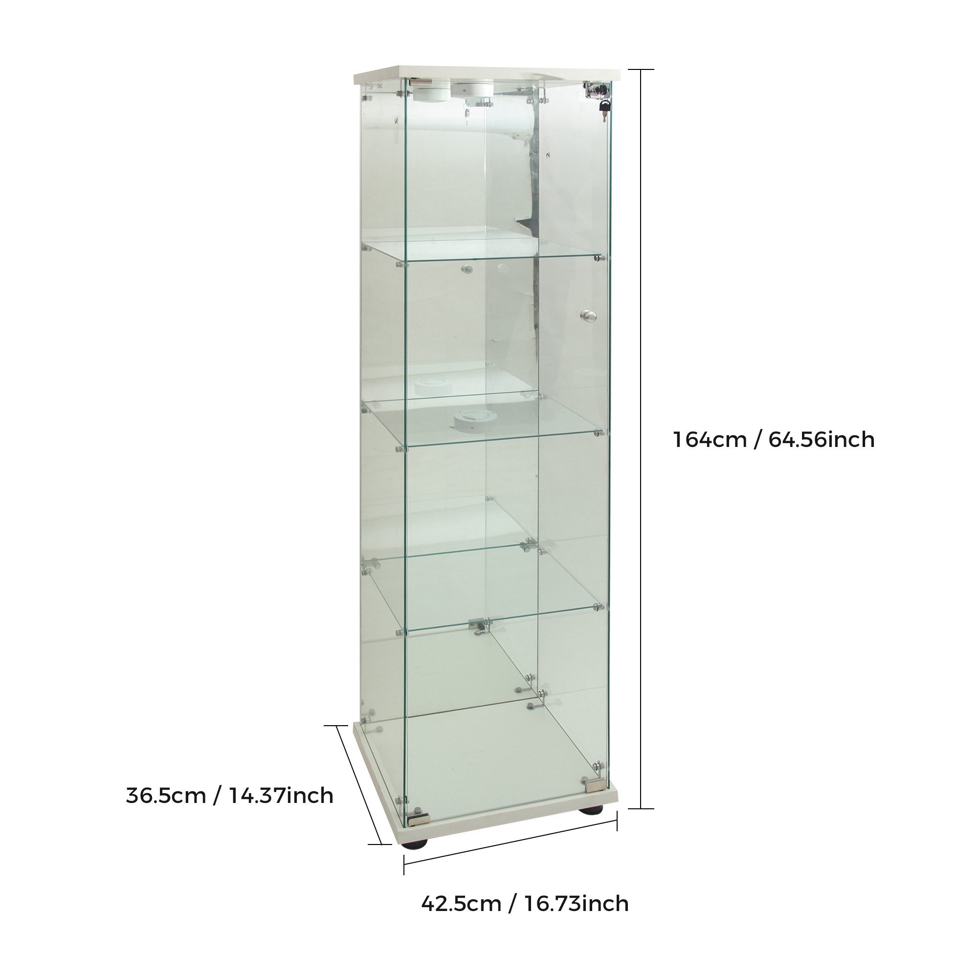 Furnishings Home Glasvitrine Vitrine Doppeltür Hoch Eckvitrine, Mit Sicherheitsschloss (Größe:42 x 36 x 164 cm, 1 tlg) Standvitrine, Mit LED-Beleuchtung, perfek – Bild 3 von 5