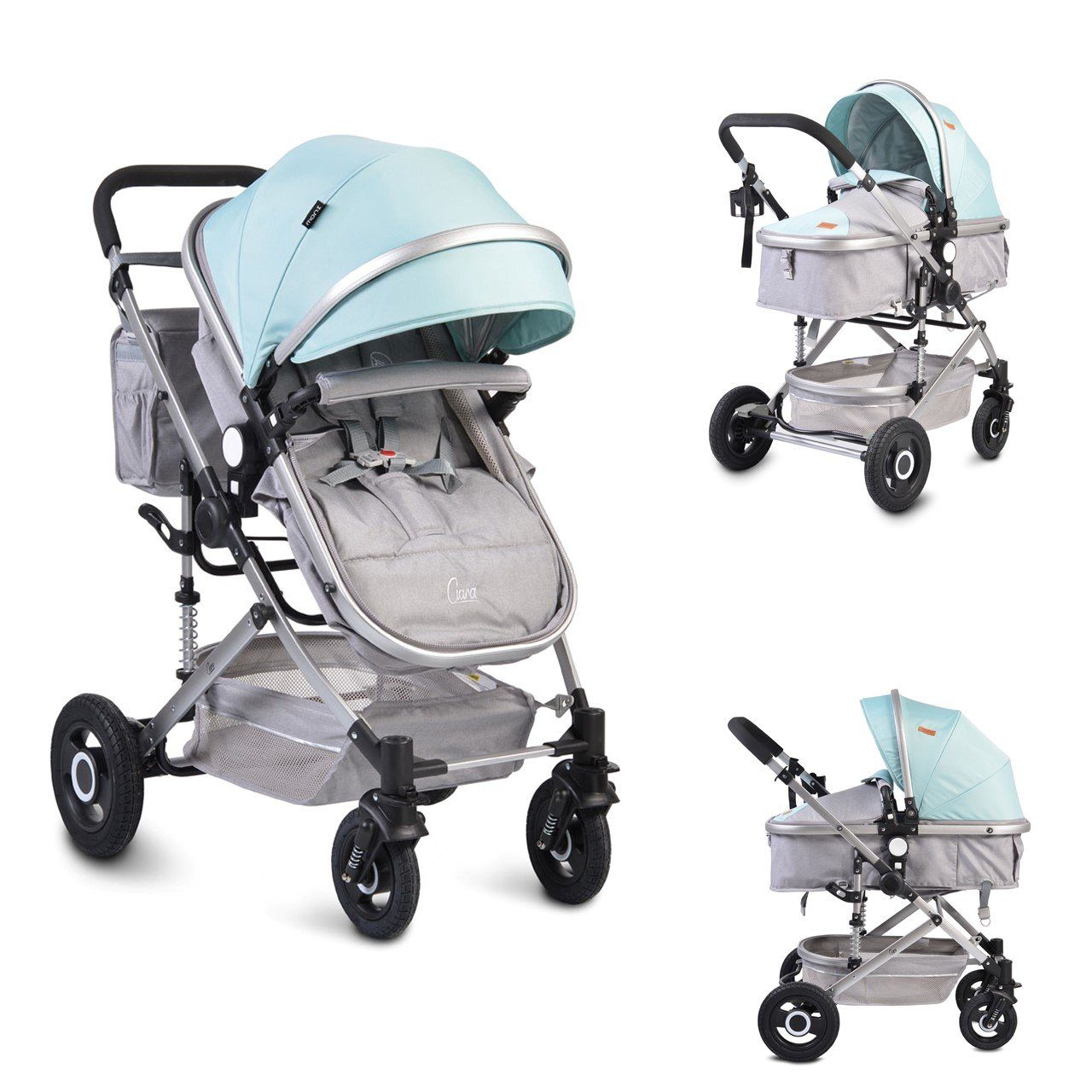 Moni Kombi-Kinderwagen Kinderwagen Ciara, Tragetasche Sportsitz Wickeltasche faltbar Sitz umkehrbar blau