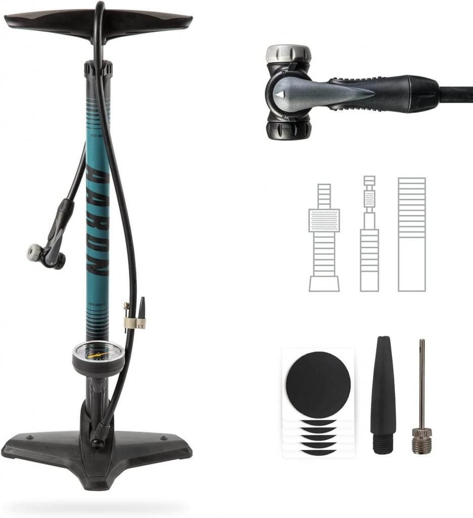 AARON Luftpumpe Sport One Fahrrad-Stand-Pumpe für alle Ventile mit Manometer