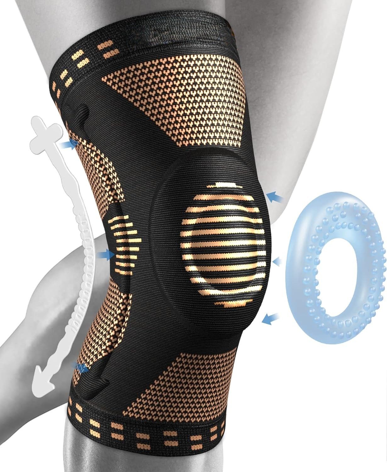 NEENCA Kniebandage Kniebandage Sport Gelenkschutz Stabilisierung Kompression (Einzeln verpackte Kniebandage für Sport & Alltag mit Kompressionswirkung, 1-teiliges Kniebandage-Set mit Federstabilisatoren für Gelenkschutz), Kniebandage mit Stabilisierung, G