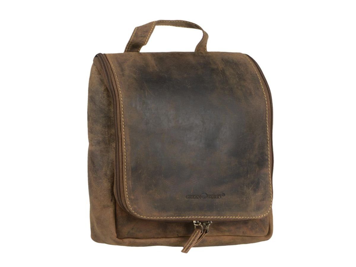 Greenburry Kulturbeutel "Vintage" Leder 22x25cm, Kosmetikbeutel, Waschtasche, für Damen und Herren, braun