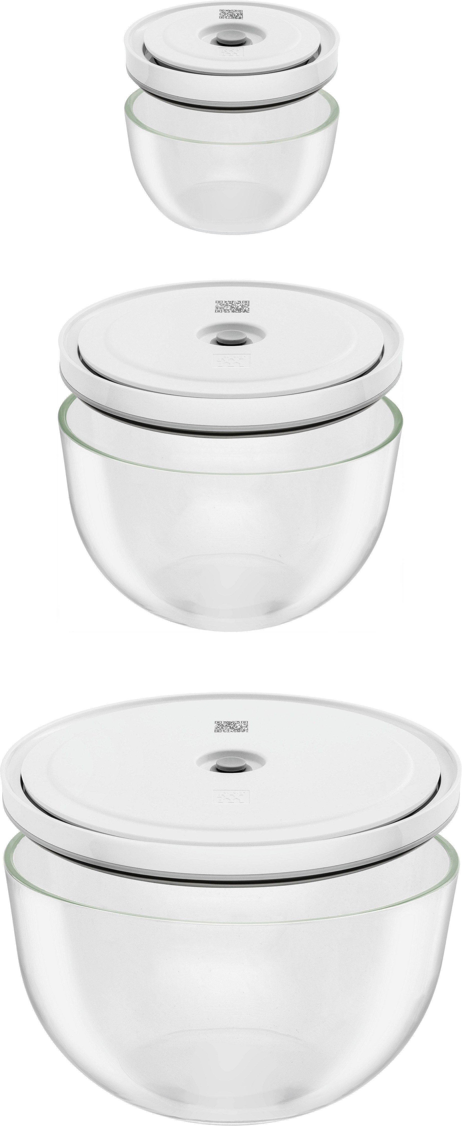 Zwilling Aufbewahrungssystem Fresh & Save BOWLS, Glas, (Set, 6-tlg., 1 Vakuumschüssel + Deckel (S / 12 cm), (M / 18 cm) + (L / 24 cm), Vakuumschüssel Set S/M/L / 6-tlg., Glas