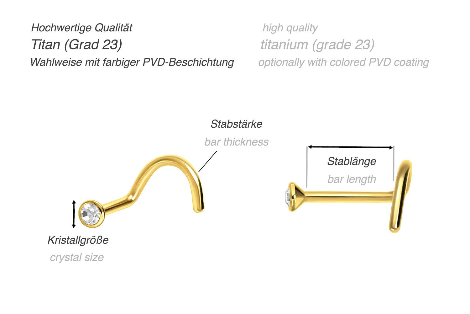 PIERCINGLINE Nasenpiercing Titan Nasenstecker Spirale FLACHER KRISTALL (Nasenstecker, 1-tlg)