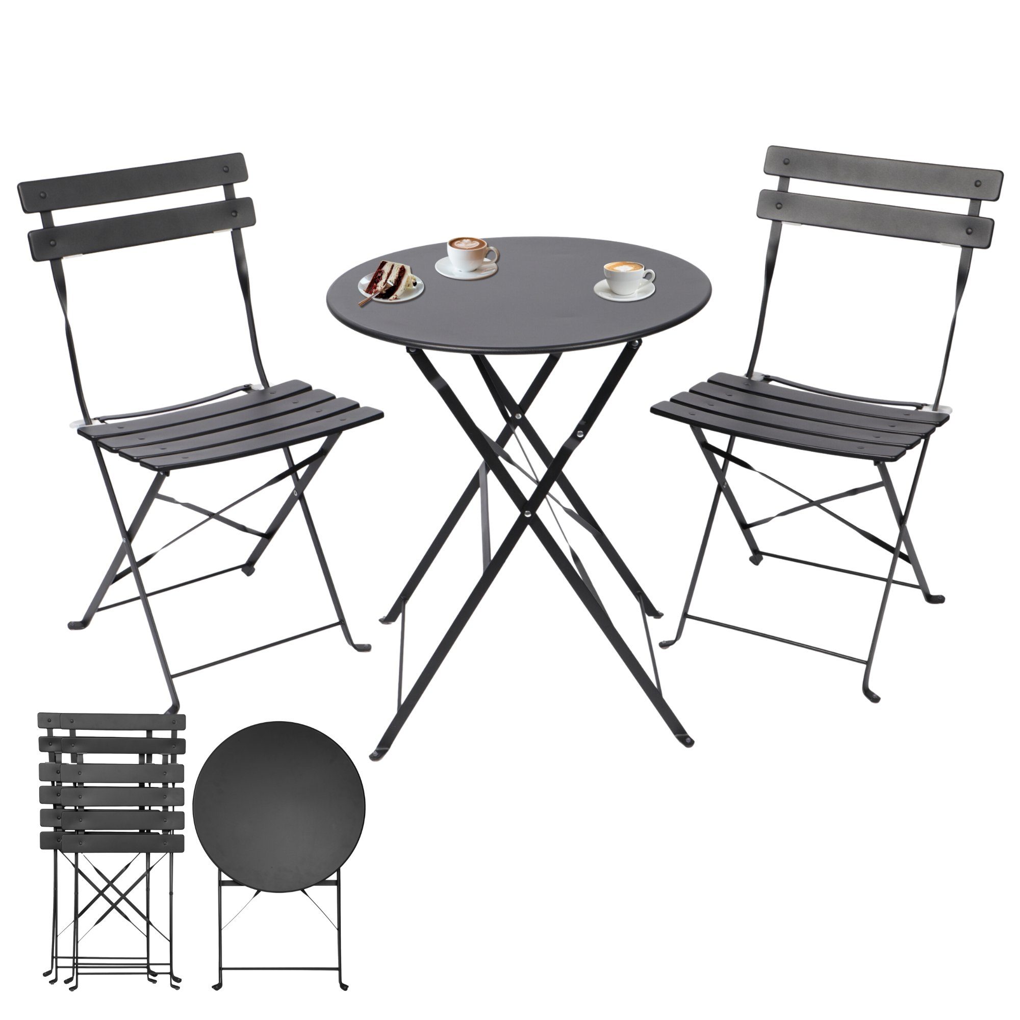 Albatros International Balkonset Albatros Bistroset 3-teilig Schwarz – Bistrotisch mit 2 Стільціn, (optimal als Balkonmöbel Set oder Gartenmöbel in modernem Design, Schwarz), klappbare Стільці und Tisch aus robustem Metall