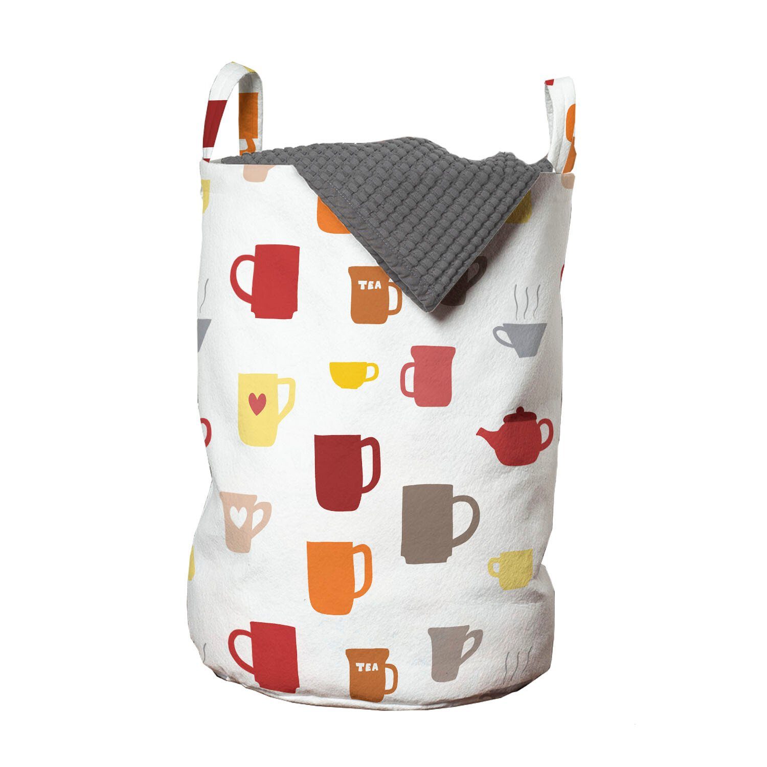 Tassen Griffen Waschsalons, mit für Abakuhaus Kaffeetassen Wäschesäckchen Tee-Party Wäschekorb Kordelzugverschluss Bunte