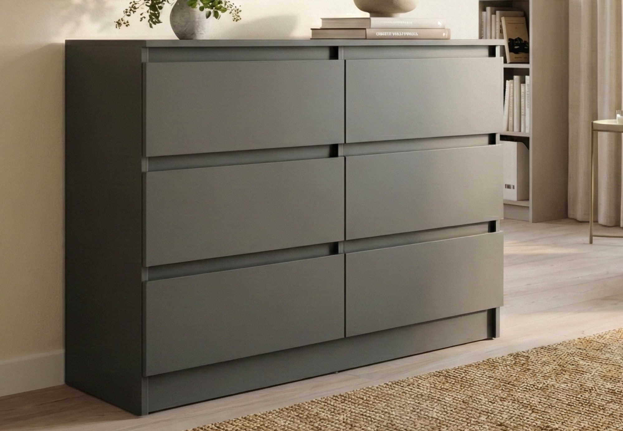 Home Collective Kommode mit 6 Schubladen 95, 120, 140, 160 cm breit Holz Schrank (Highboard Anrichte Schlafzimmer Wohnzimmer Flur Büro Organizer), Kommode 95 cm breit Kommode Sideboard, Anthrazit