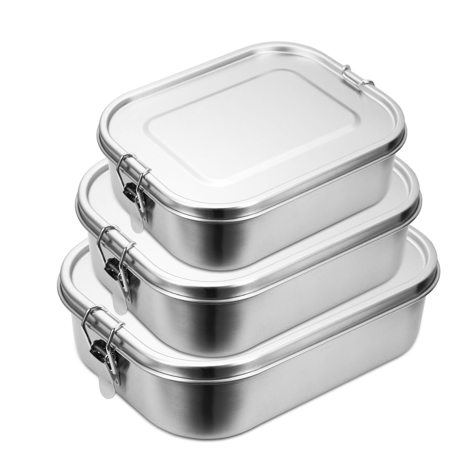 Clanmacy Lunchbox 800-1400ml Brotdose Metall Brotdose Thermobehälter Lunchbox BPA frei Edelstahl, Fächern (abnehmbar) Silber 800+1200+1400ml