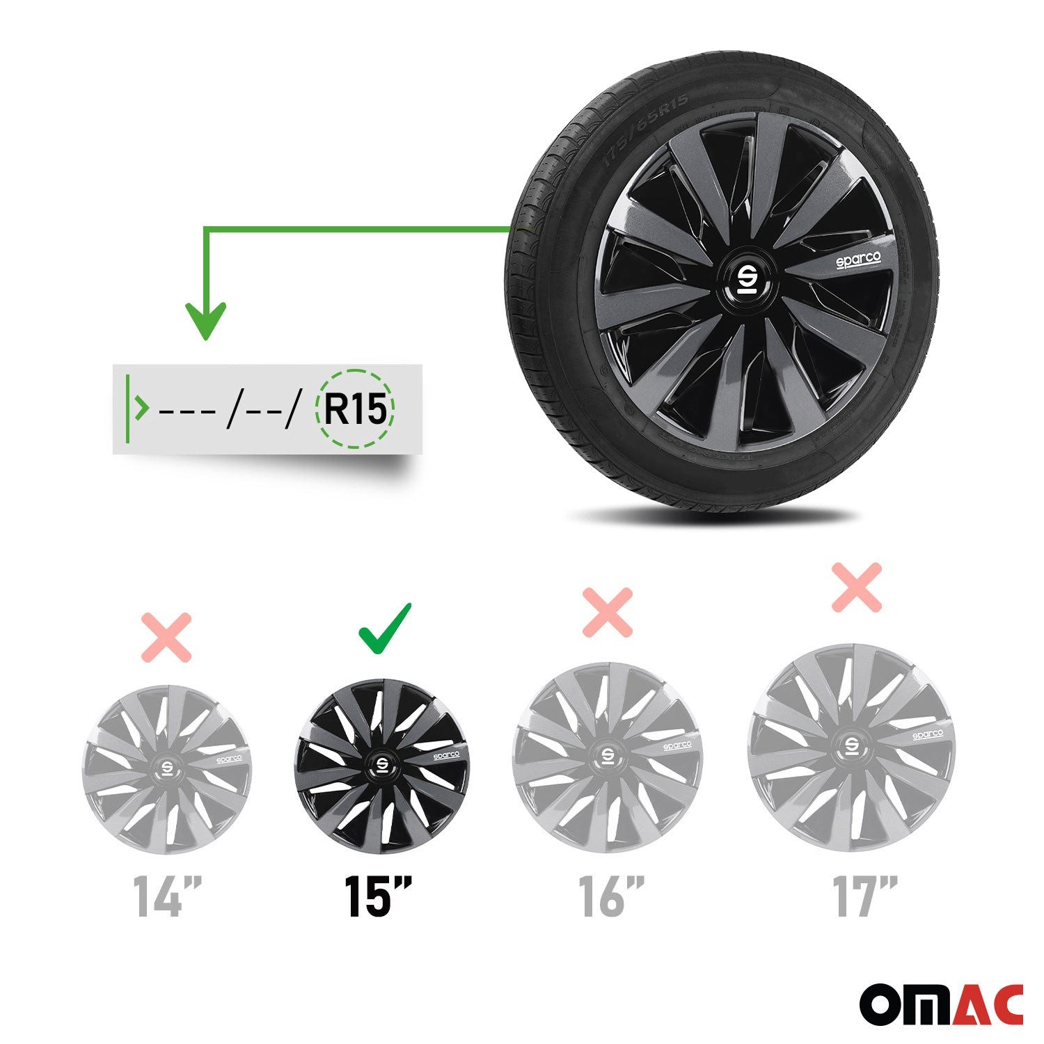 OMAC Radkappen Sparco 14 Zoll Roma Silber Grau 4tlg, (4-St) Einfache Installation, Haltbar – Bild 3 von 5
