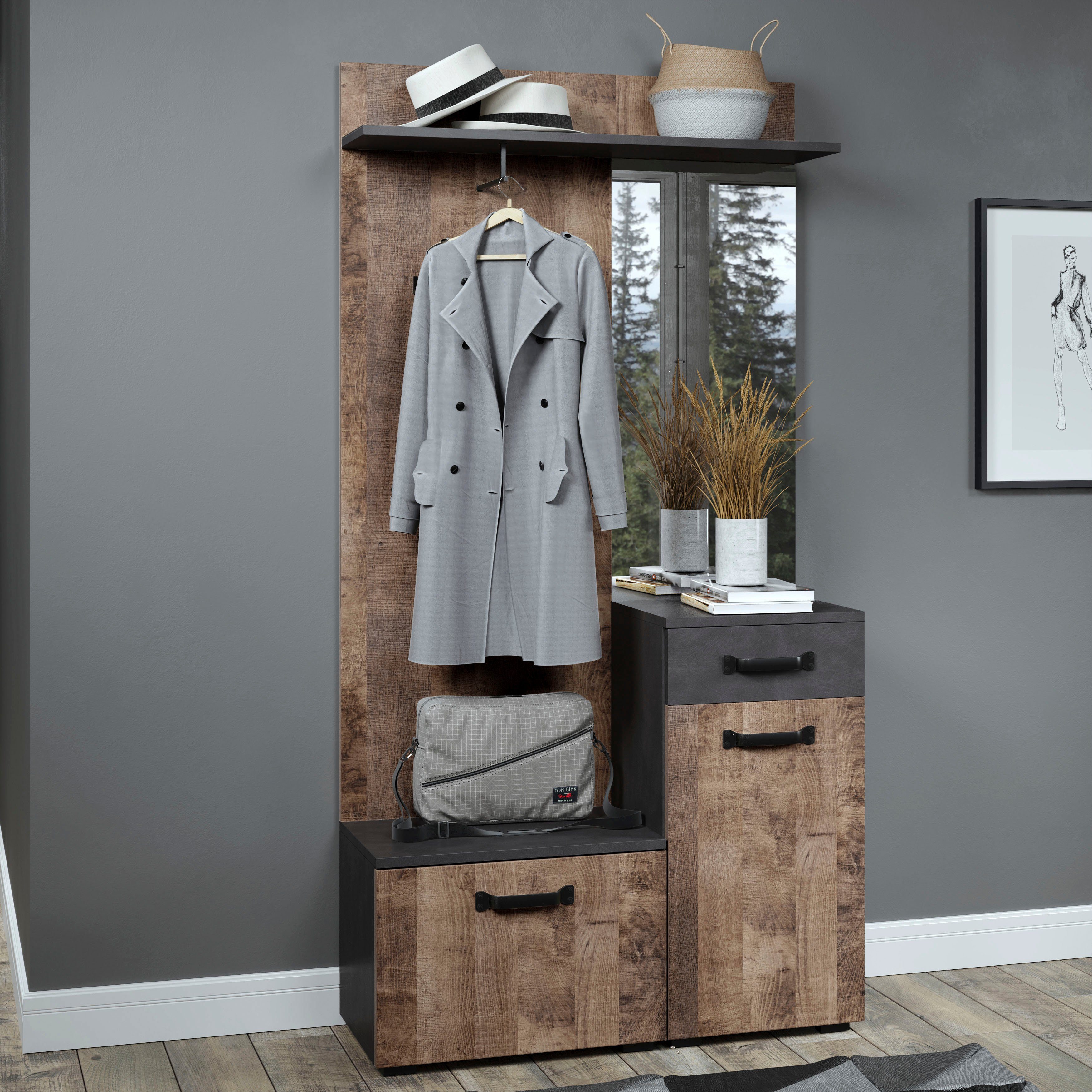 trendteam Garderobenschrank Smile Kompaktgarderobe mit Schubkasten und Spiegel