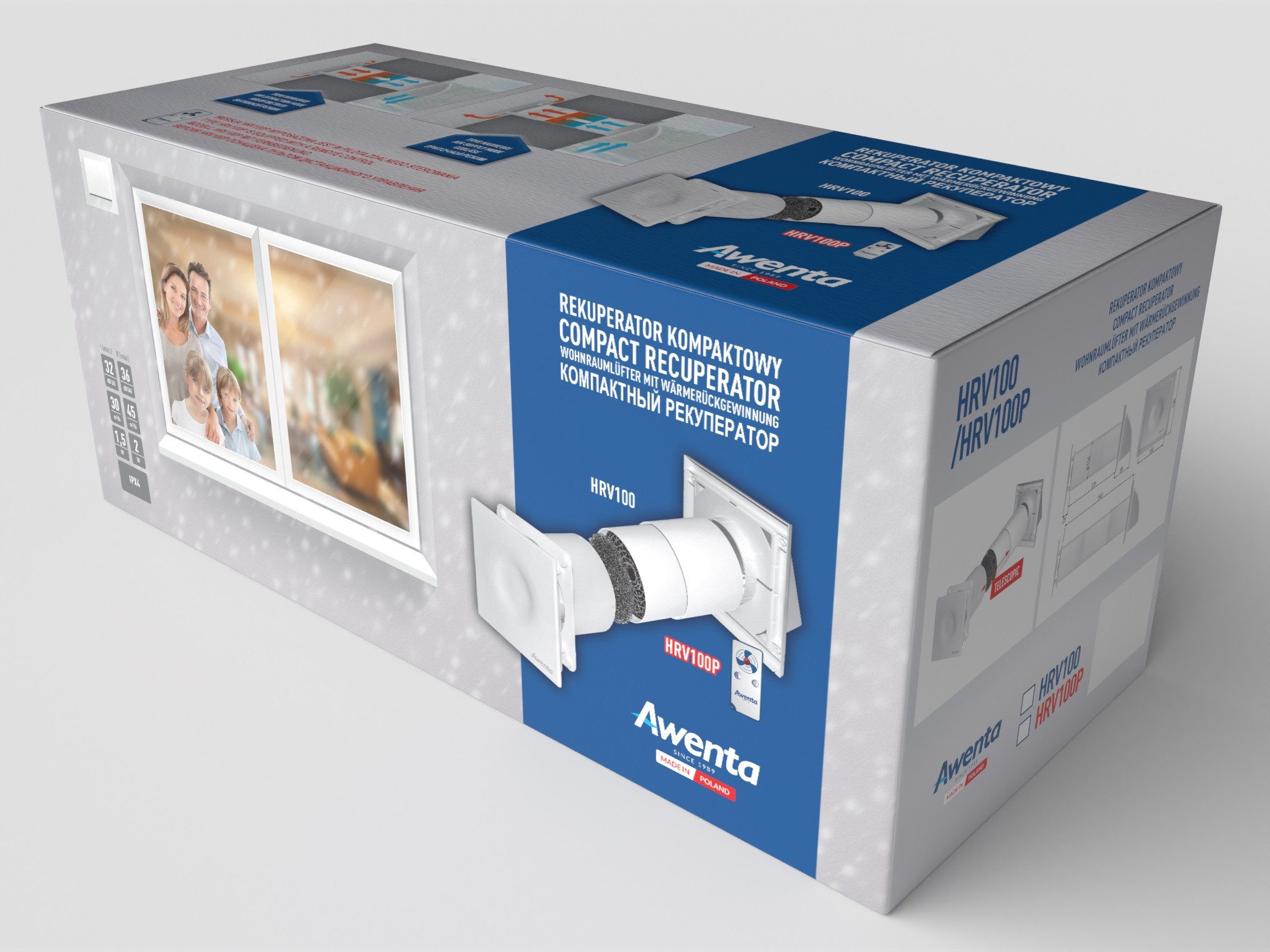Awenta Ventilatorkombigerät Lüftungsanlage HRV100P mit Fernbedienung