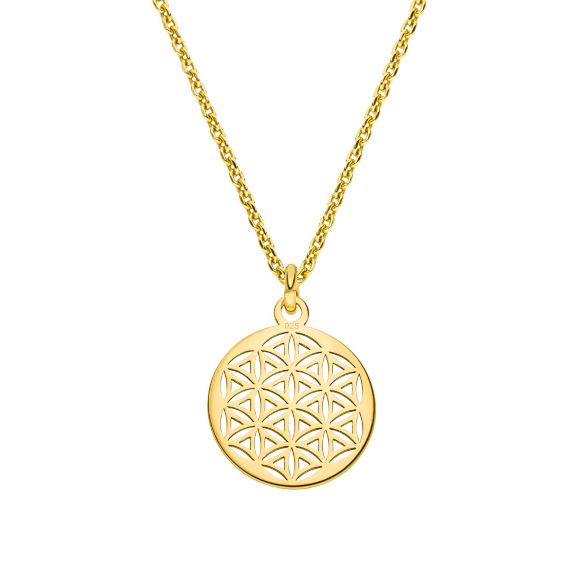 Kette mit Anhänger Halskette kleine Lebensblume 925 Silber vergoldet ø 12 mm