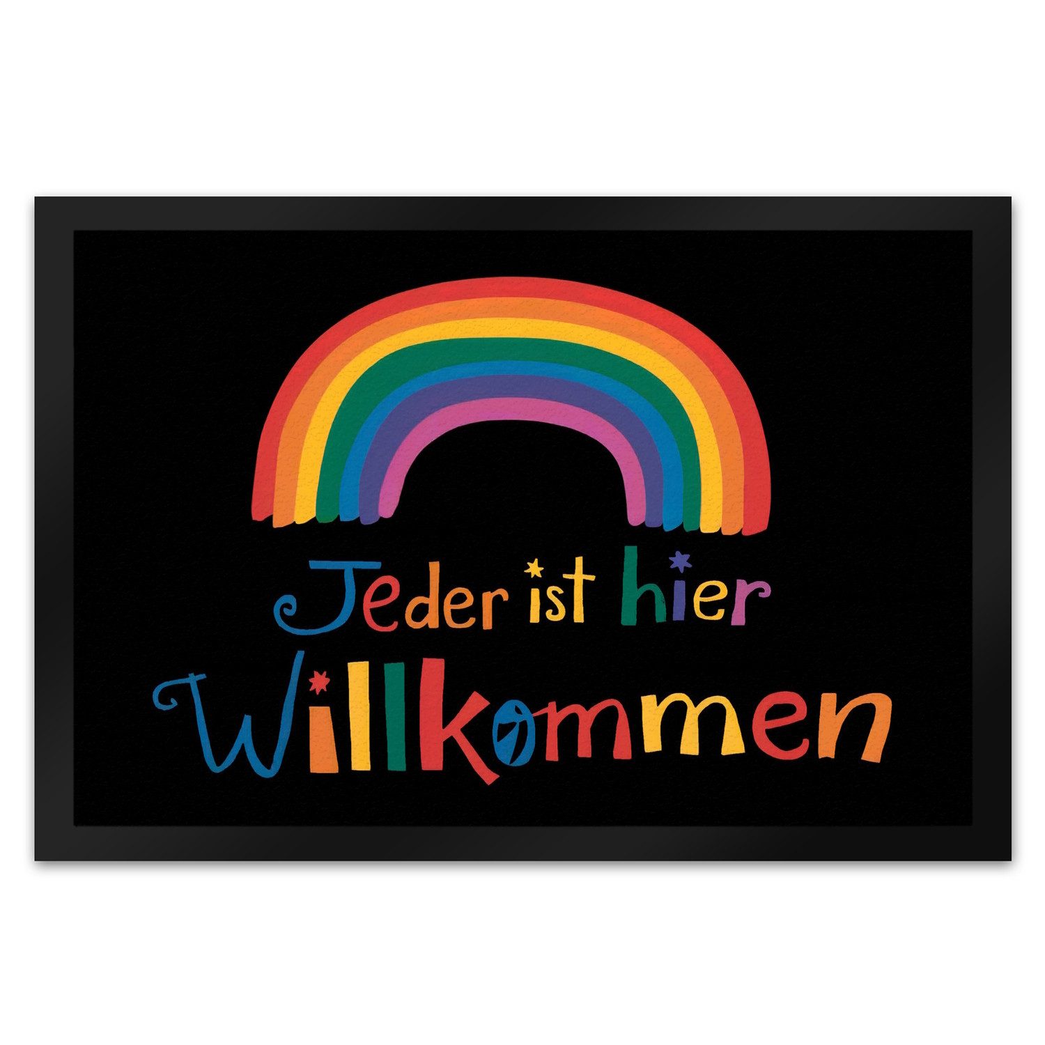 Fußmatte Jeder ist hier Wilkommen Regenbogen Fußmatte XL in 40x60 cm