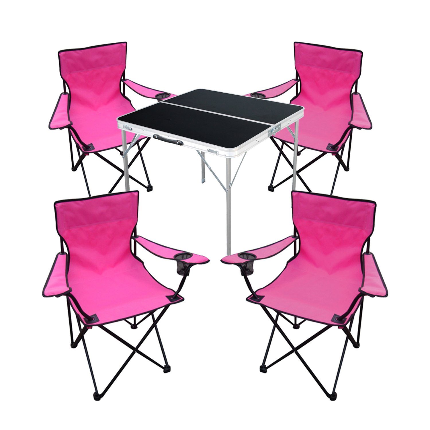 Mojawo schwarz Tisch Set Campingmöbel Campingstühle Essgruppe + pink 5-teiliges