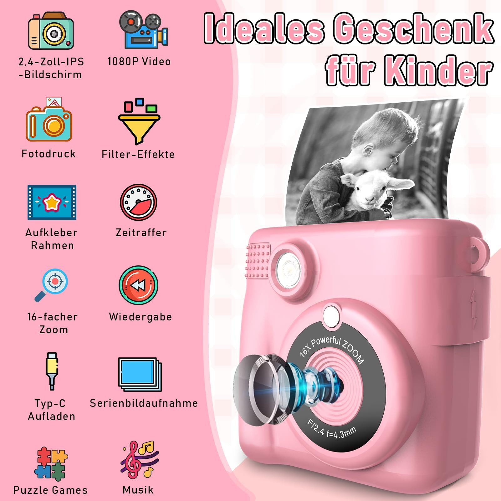 Coonoor 1080P Kinder-Digitalkamera, 2,4-Zoll-Kinderkamera Kinderkamera (Dig günstig online kaufen