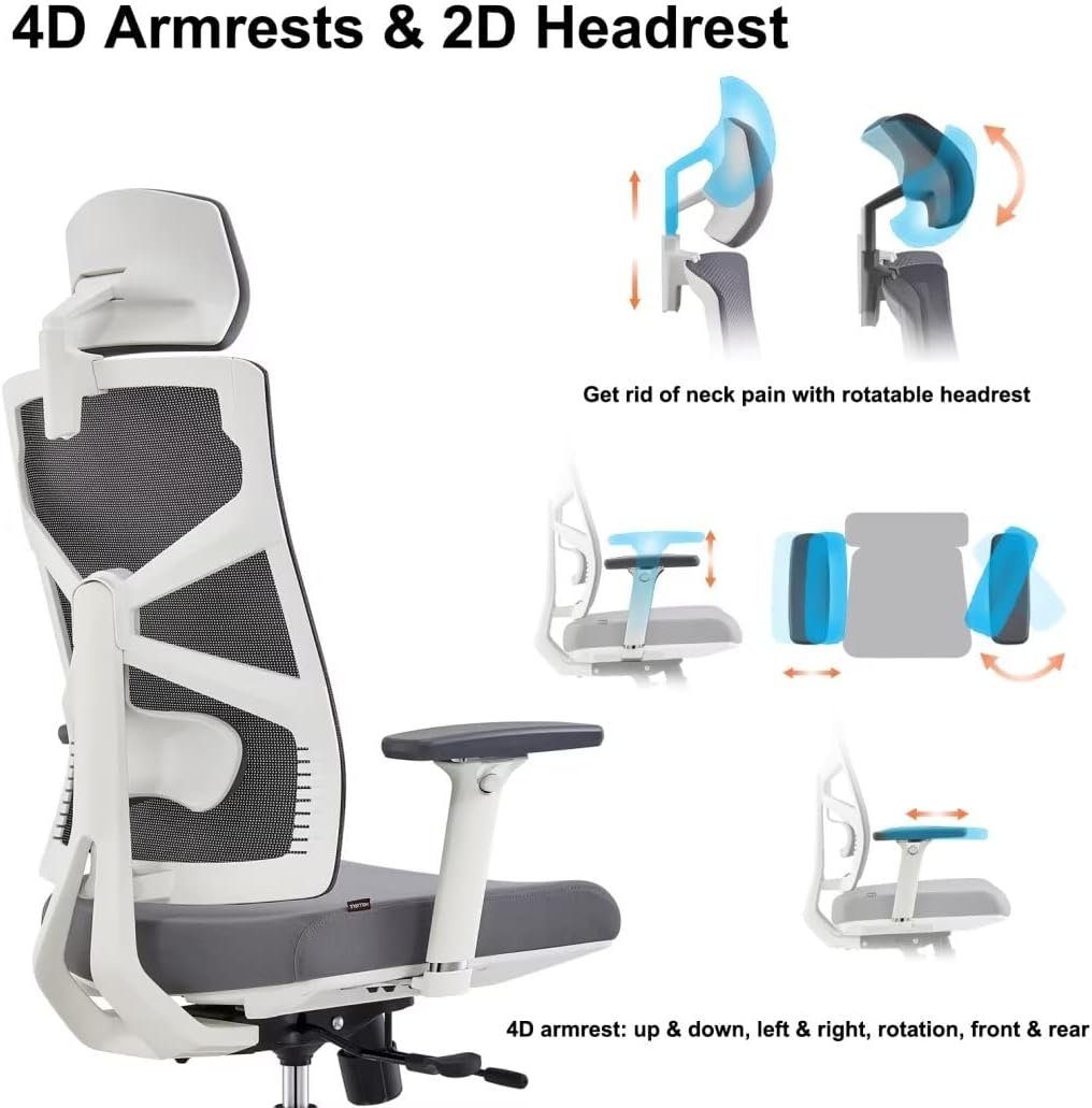 (Lendenwirbelstütze 2D Rückenlehne,Schreibtischstuhl Bürostuhl mit HOLLUDLE Kopfstütze), Bürostuhl und mit Adaptiver Armlehnen 4D