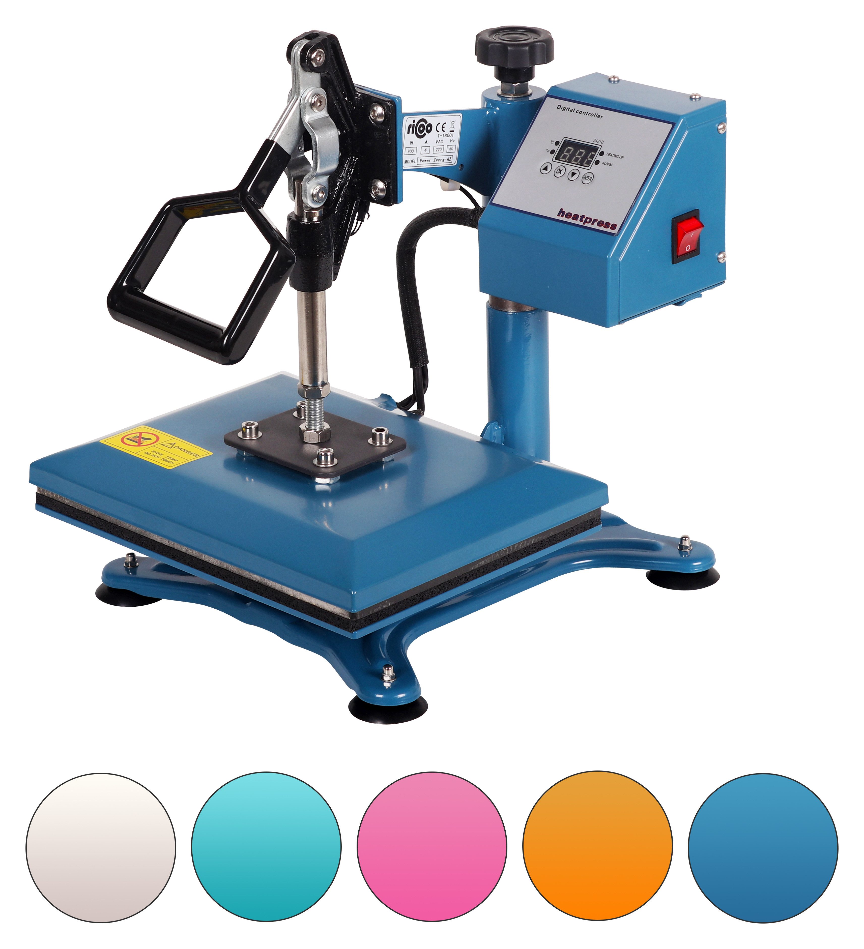 RICOO Bügelmaschine Transferpresse T Shirt Druckmaschine Textilpresse RICOO POWER-ZWERG-AZ, Azurblau Verkehrsweiß Heißpresse Textildruck Shirt Druck Hitzetransfer