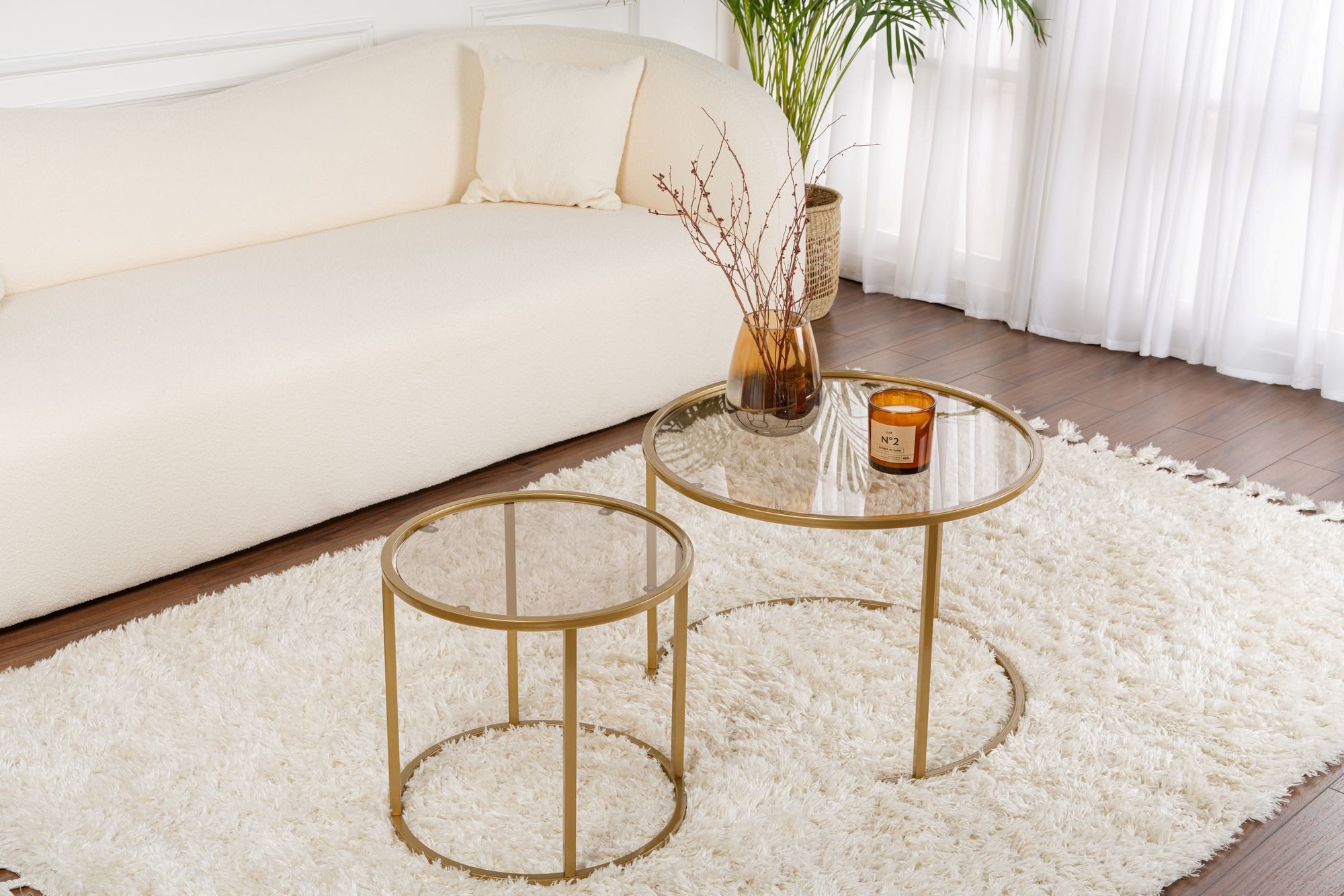Skye Decor Couchtisch 100% TEMPERED GLASS & METAL, 60 cm - 42 cm (2 Pieces), 857NRD11 (Set, 2-St., 1x Großer Tisch (60x43x60) 1x Kleiner Tisch(42x39x42), Ineina – Bild 4 von 5