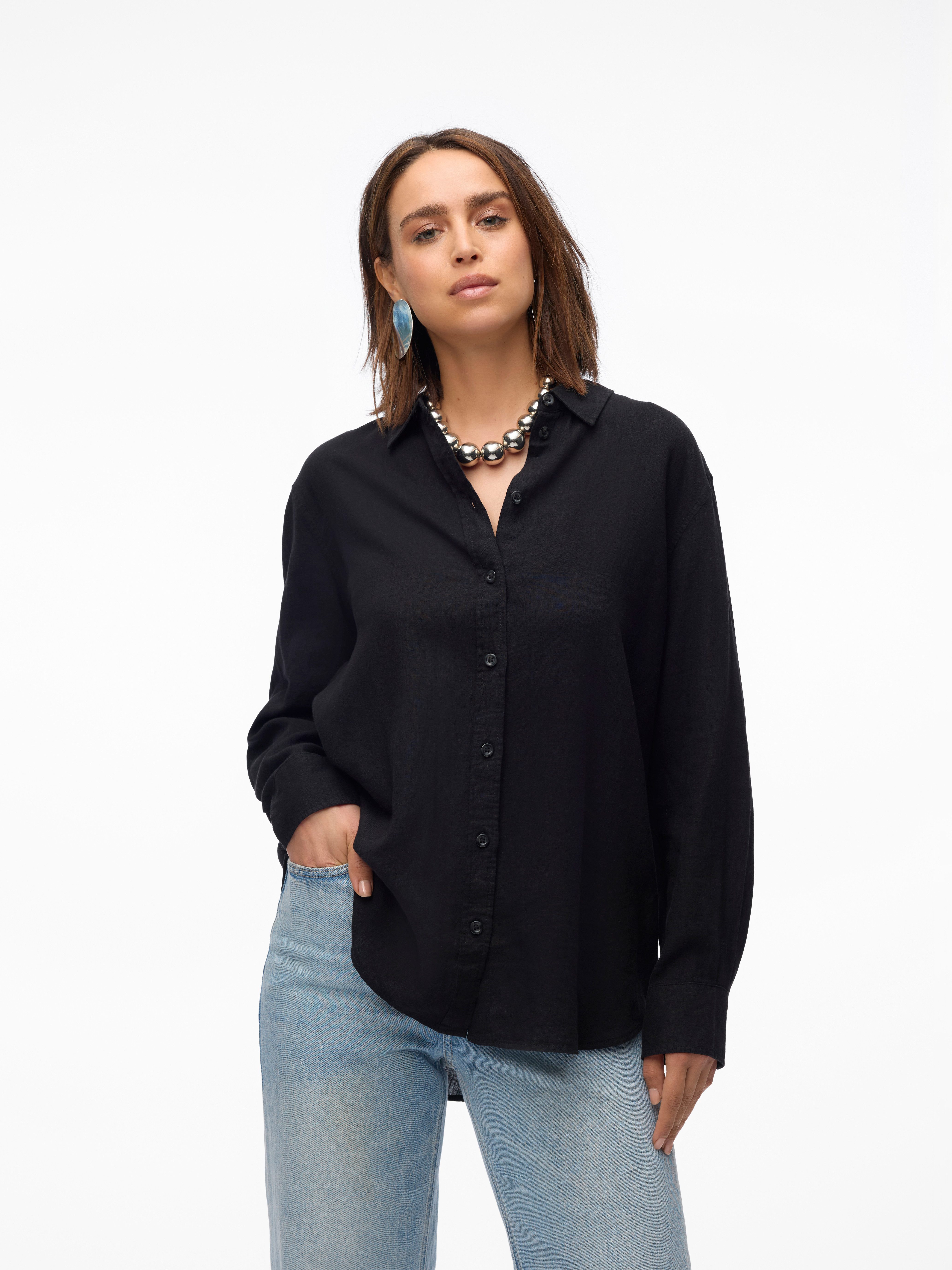 Hemdbluse VMLINN LINEN LS SHIRT WVN NOOS