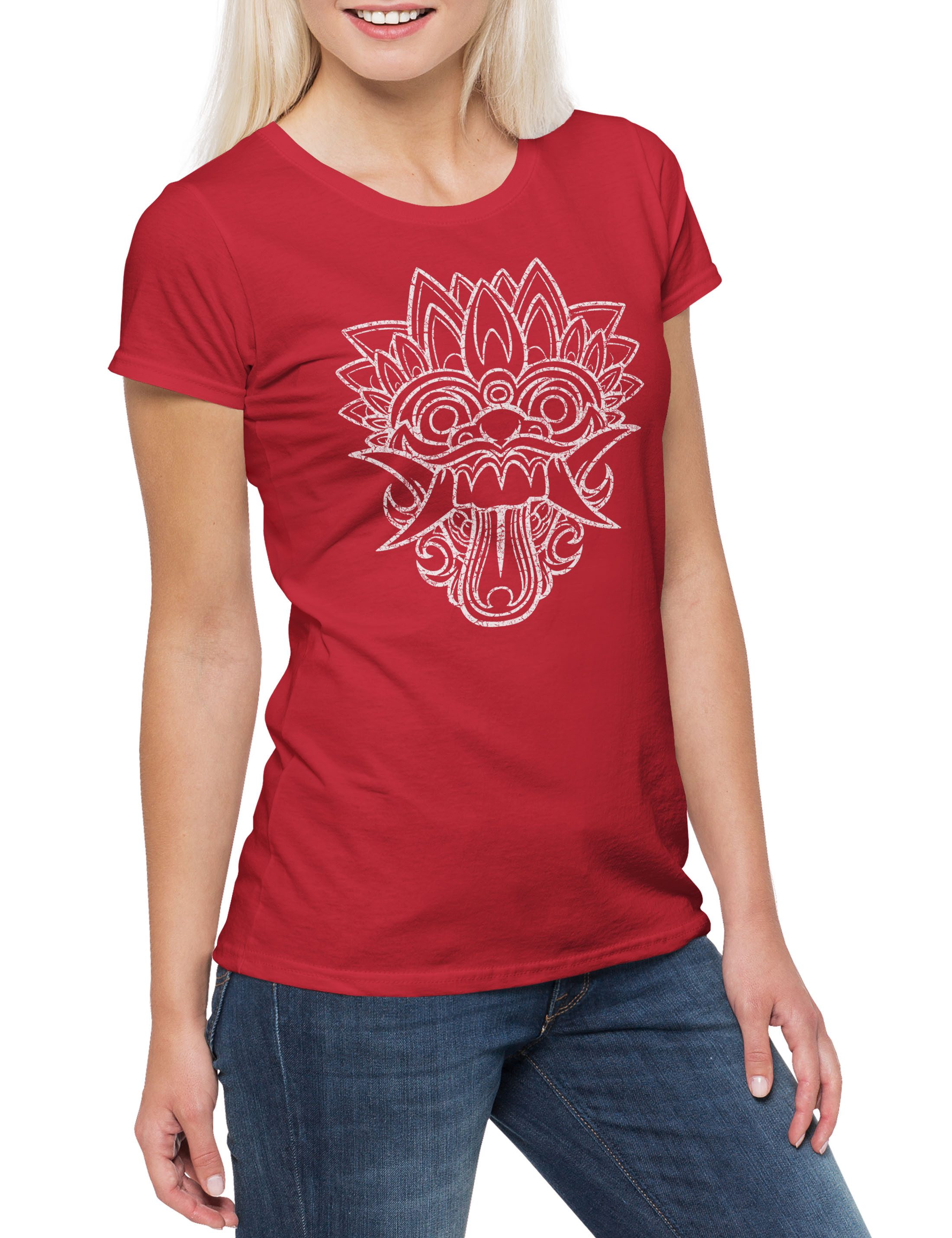 Print-Shirt Chinese Dragon Head I Damen T-Shirt Drache Drachen China Maske Mask