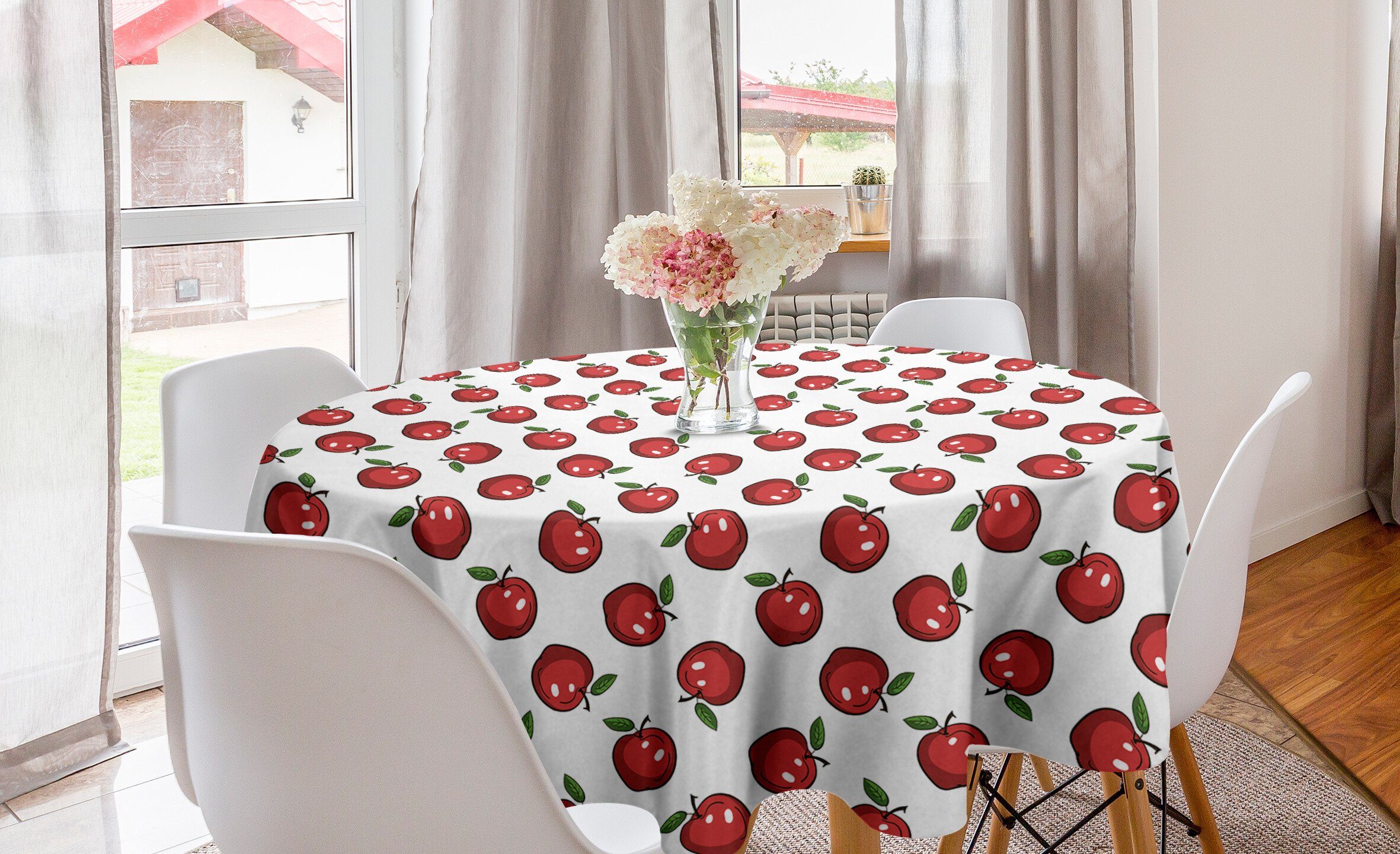 Abakuhaus Tischdecke Kreis Tischdecke Abdeckung für Esszimmer Küche Dekoration, Apfel Cartoon Bio-Obst