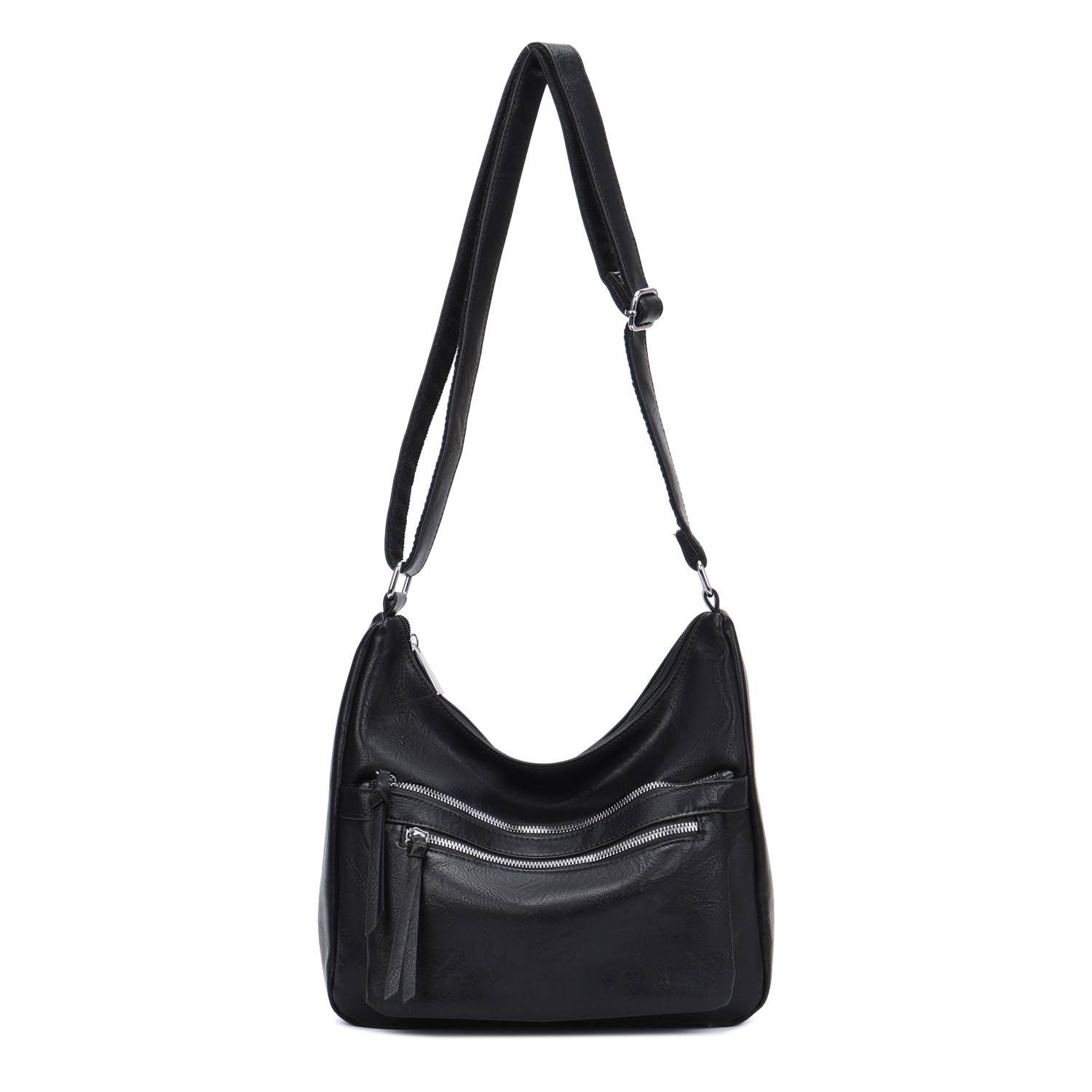 ITALYSHOP24 Schultertasche Damen Tasche Shopper Umhängetasche Crossbody Handtasche City Bag Reise, Hobo Bag CrossOver Henkeltasche Freizeit Damentasche Leder Optik