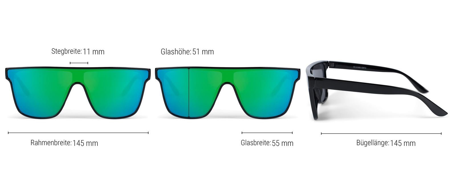 Glas / styleBREAKER Gestell Schwarz verspiegelt (1-St) Sonnenbrille Verspiegelt Grün-Blau