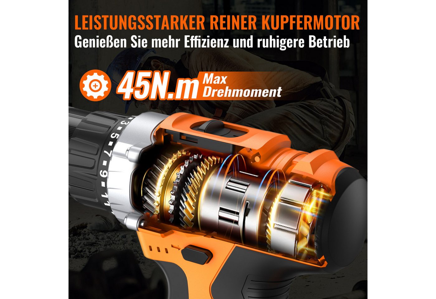 Thumbnail - CONENTOOL Akku-Schraubendreher 48V Akkuschrauber Akku-Bohrschrauber mit 2*2.0Ah Akku & Ladegerät, (36-tlg)