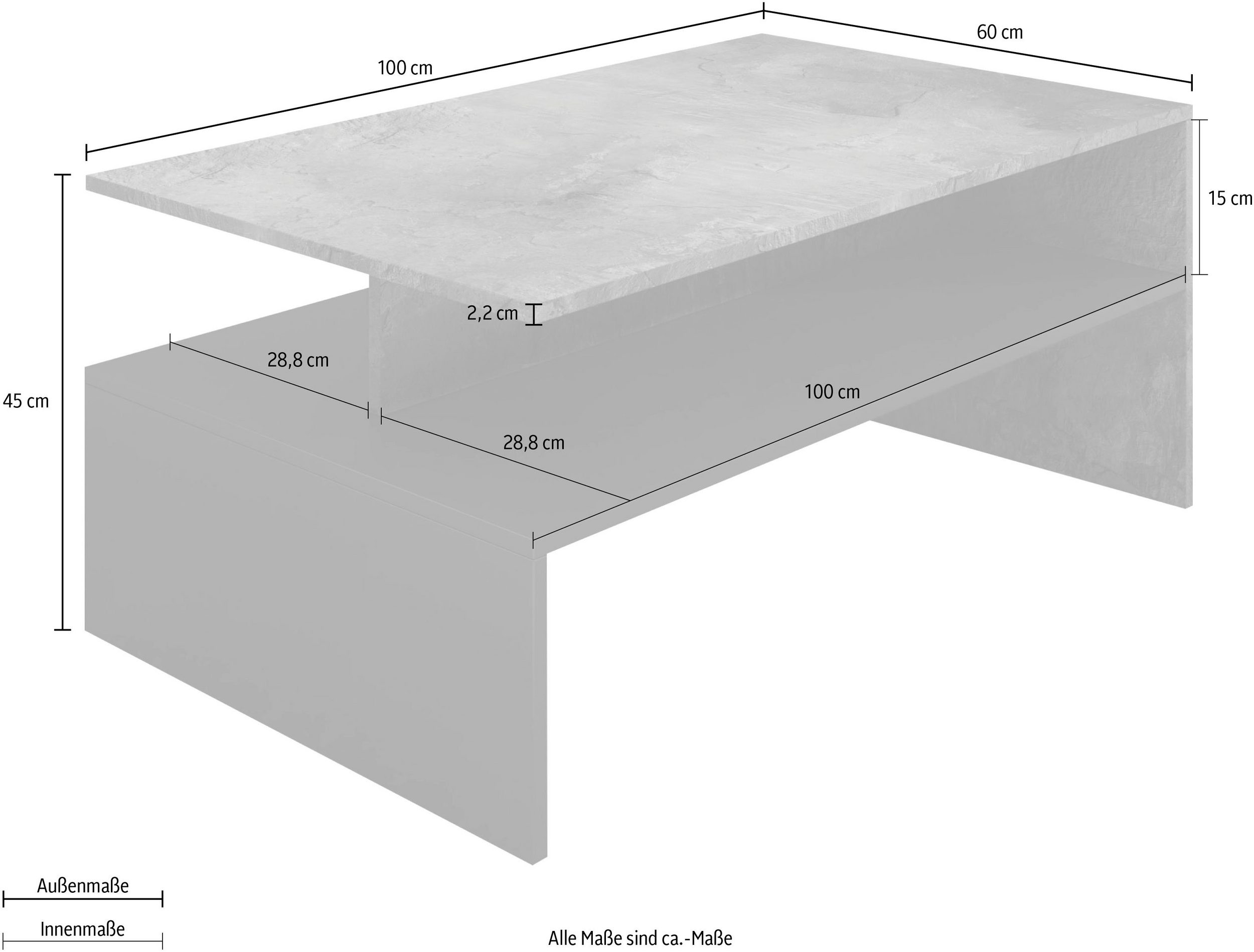Couchtisch BAROS von TRENDMANUFAKTUR - Maße