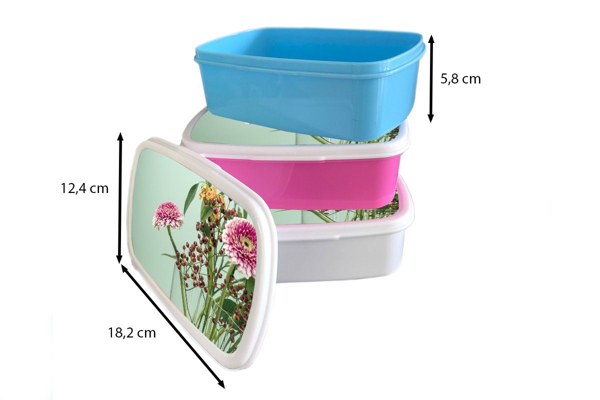 Brotdose, Kunststoff, weiß Lunchbox und Kinder Erwachsene, Jungs (2-tlg), Vase - Blumen und Blumenstrauß, - für für Mädchen Brotbox MuchoWow