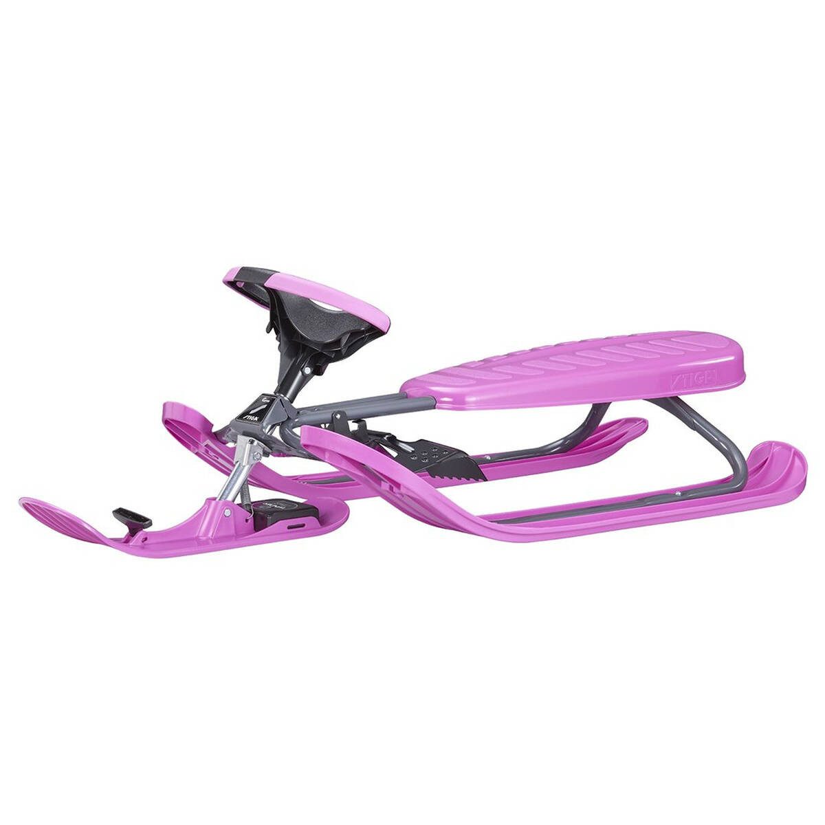STIGA Sports Lenkschlitten Snowracer Pro (Einzeln, mit Metallrahmen und drei Gleitkufen), Lenkrad mit Griffzonen, Fußbremse, Seilrolle