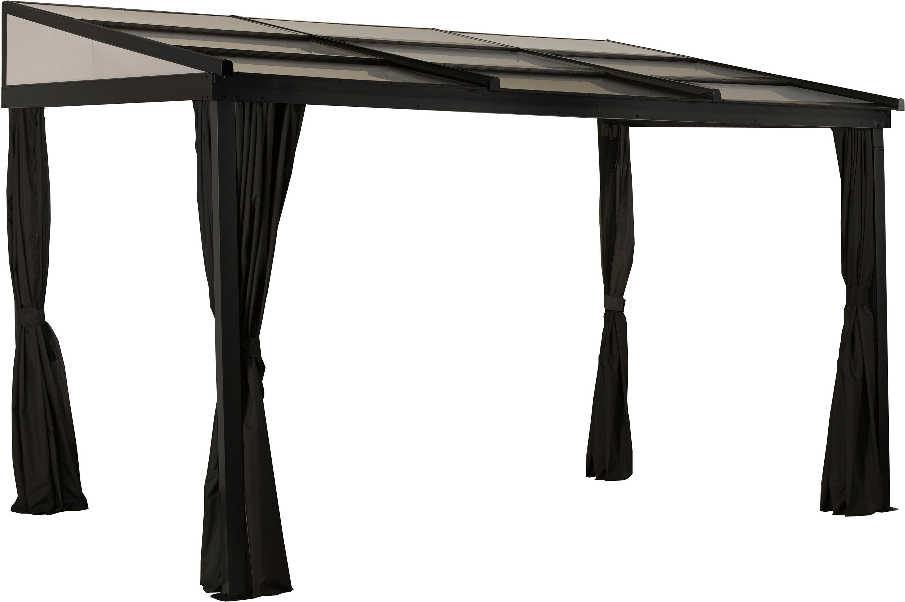 Sojag Terrassendach Terrassenüberdachung Budavar Schwarz, BxT: 367x299 cm, Inkl. Moskitonetzen & Vorhängen