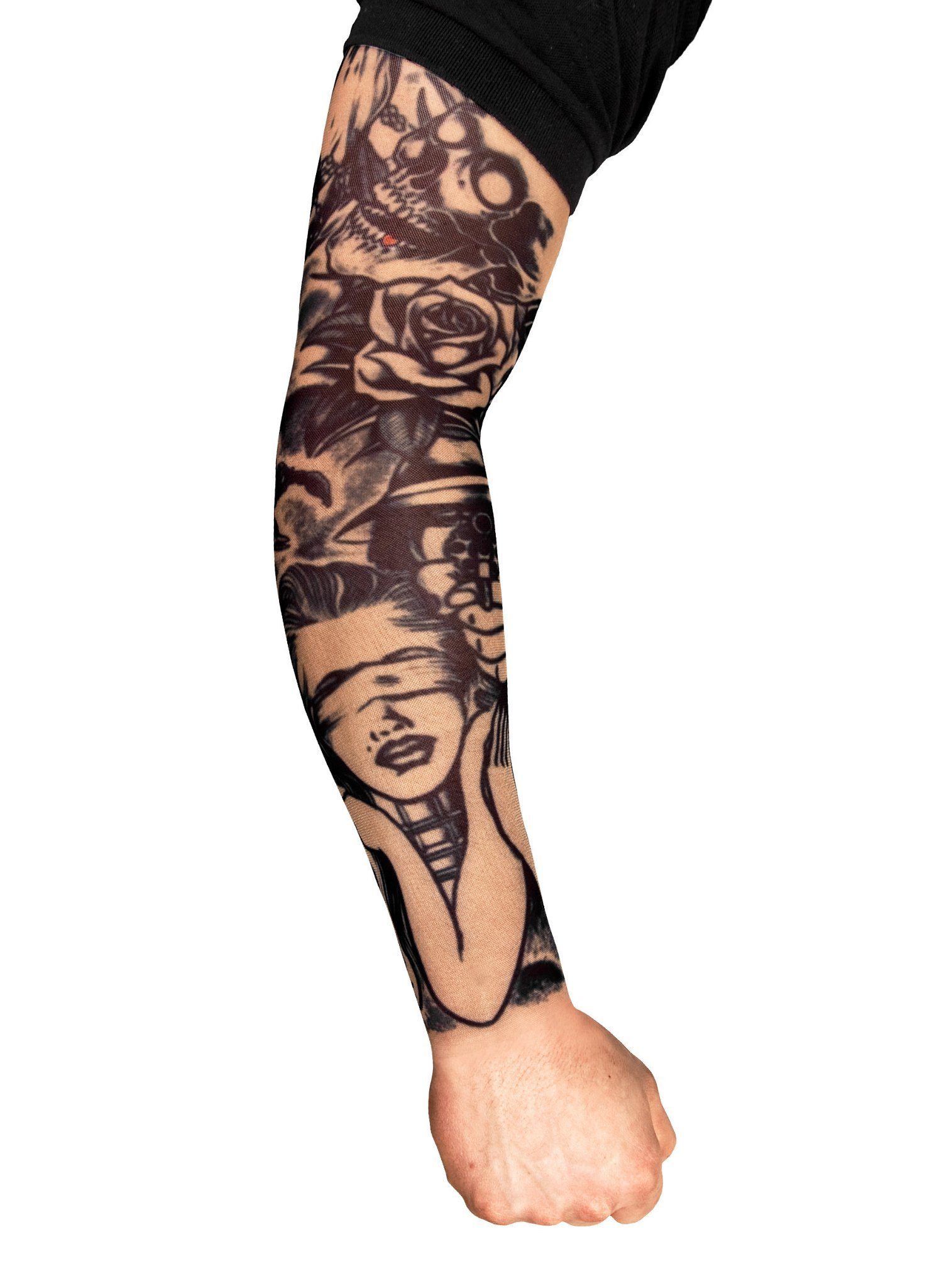 Maskworld Kostüm Killer Tattoo Ärmel - Fasching Halloween Karneval, Ein realistisch wirkender Tattoo Ärmel zum Überziehen