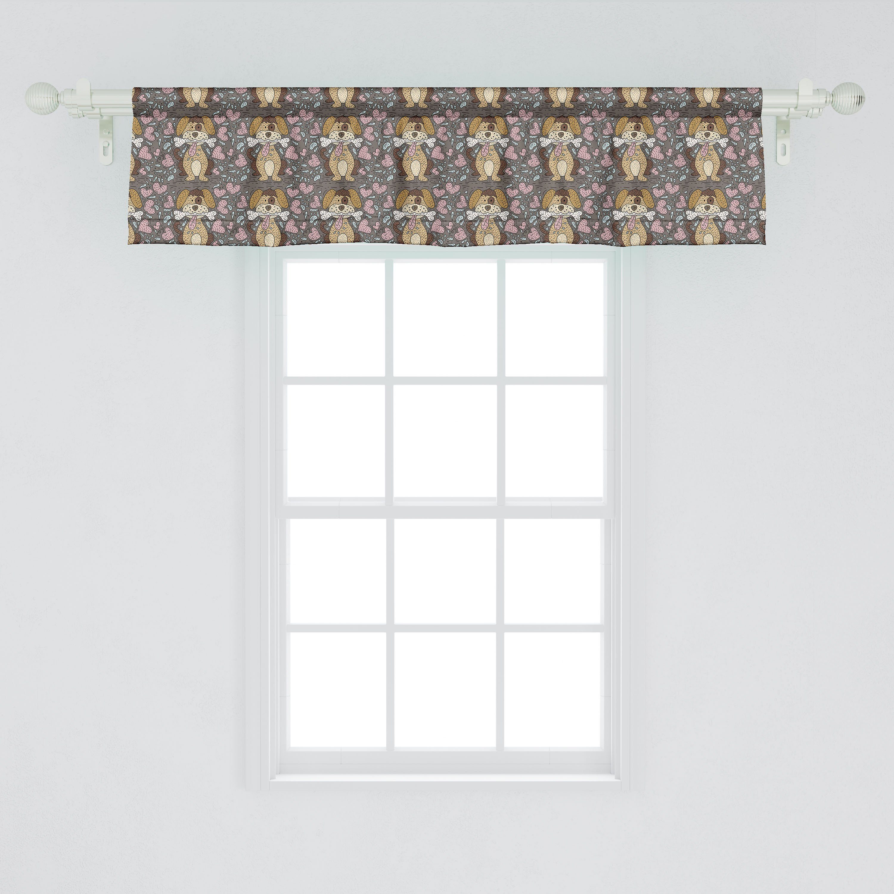 Vorhang Volant Küche Welpe für Schlafzimmer Scheibengardine dem Hundeliebhaber mit Abakuhaus, mit Knochen-Herzen Microfaser, Stangentasche, Dekor
