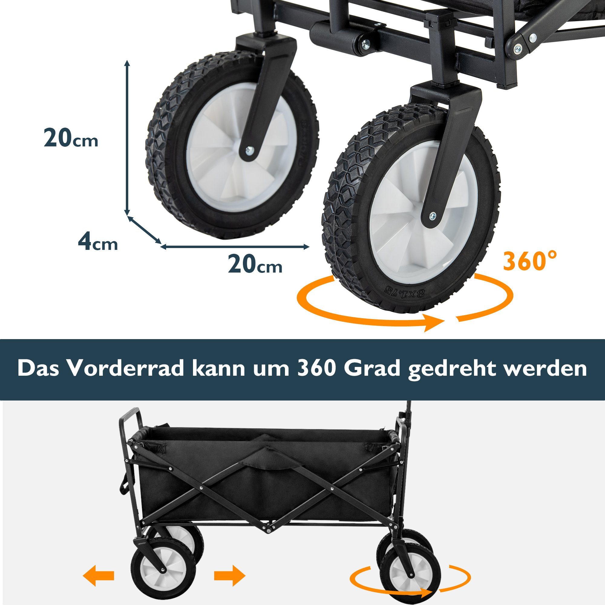 Schwarz Merax ohne klappbar,Transportwagen drehbar, Bollerwagen Dach, Handwagen ° 360 Handgriff Faltbar, verstellbarer