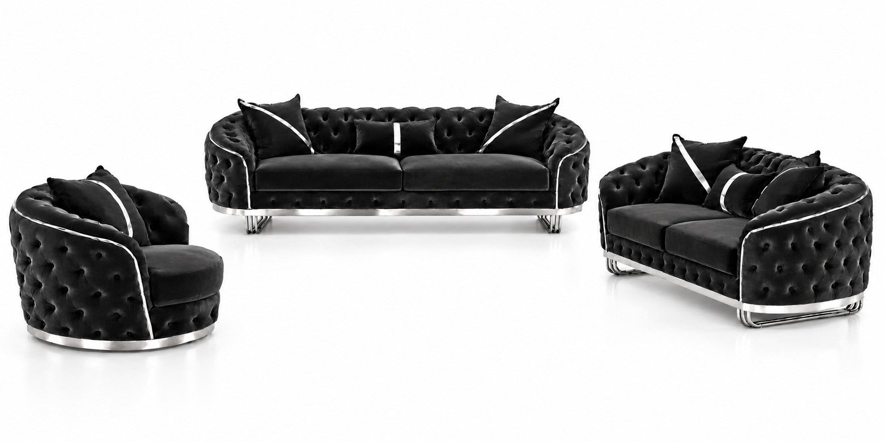 Palms-Store Sofa Mira Sofa-Set 3+2+1 mit Sessel und Knopfheftung aus Samt NEU Exclusiv, Spar-Set, 3+2+1
