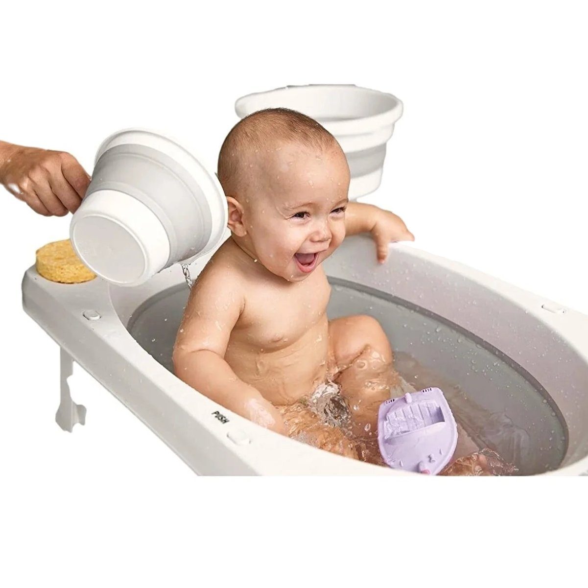 Uzman Babybadewanne Baby Badewanne faltbar mit Liegenetz 4 teilig Baby Wanne
