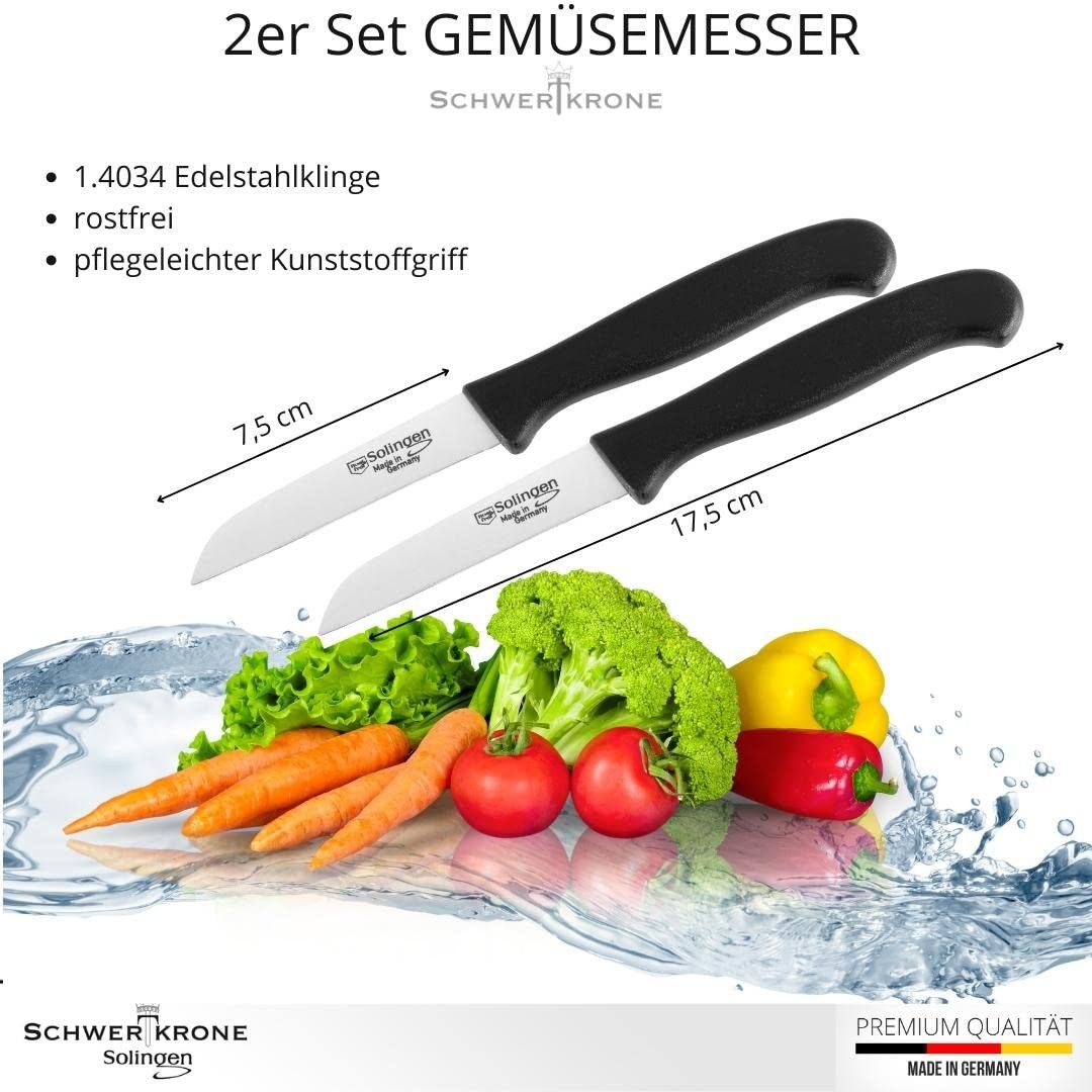 Schwertkrone Kochmesser Messer Solingen Küchenmesser Schälmesser 2er Gemüsemesser, Premium Quality Allzweckmesser Germany rostfrei Dünnschliff