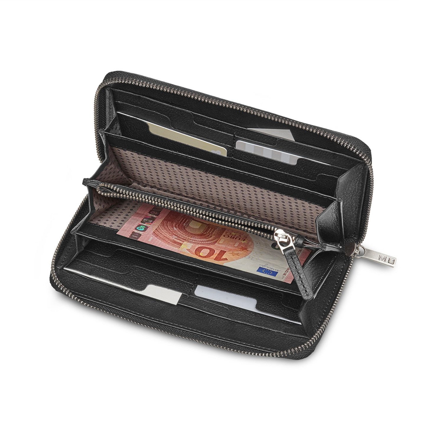 MOLESKINE Brieftasche, Lineage Brieftasche aus Leder mit Reißverschluss - Schwarz