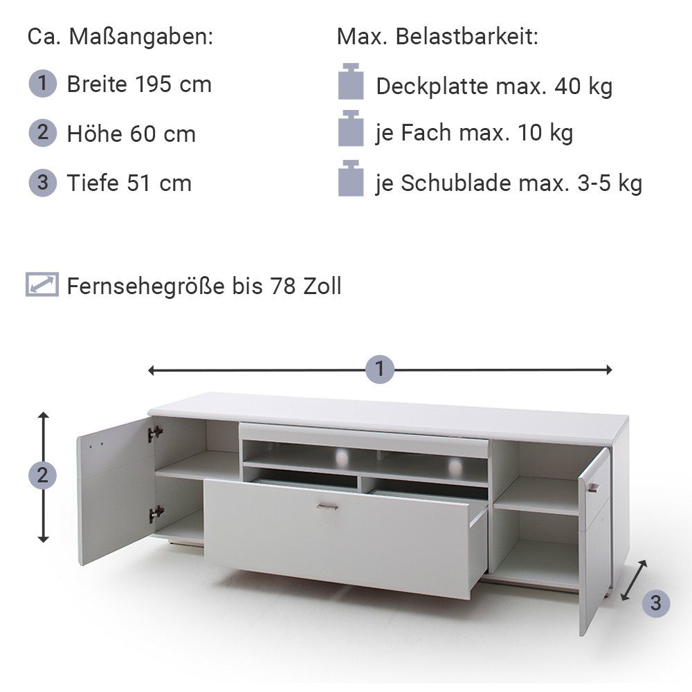 Lomadox Wohnwand ALIA-05, (5-St., Highboard Tisch montiert 5-tlg), Lowboard Vitrine weiß Fernsehwand Sideboard