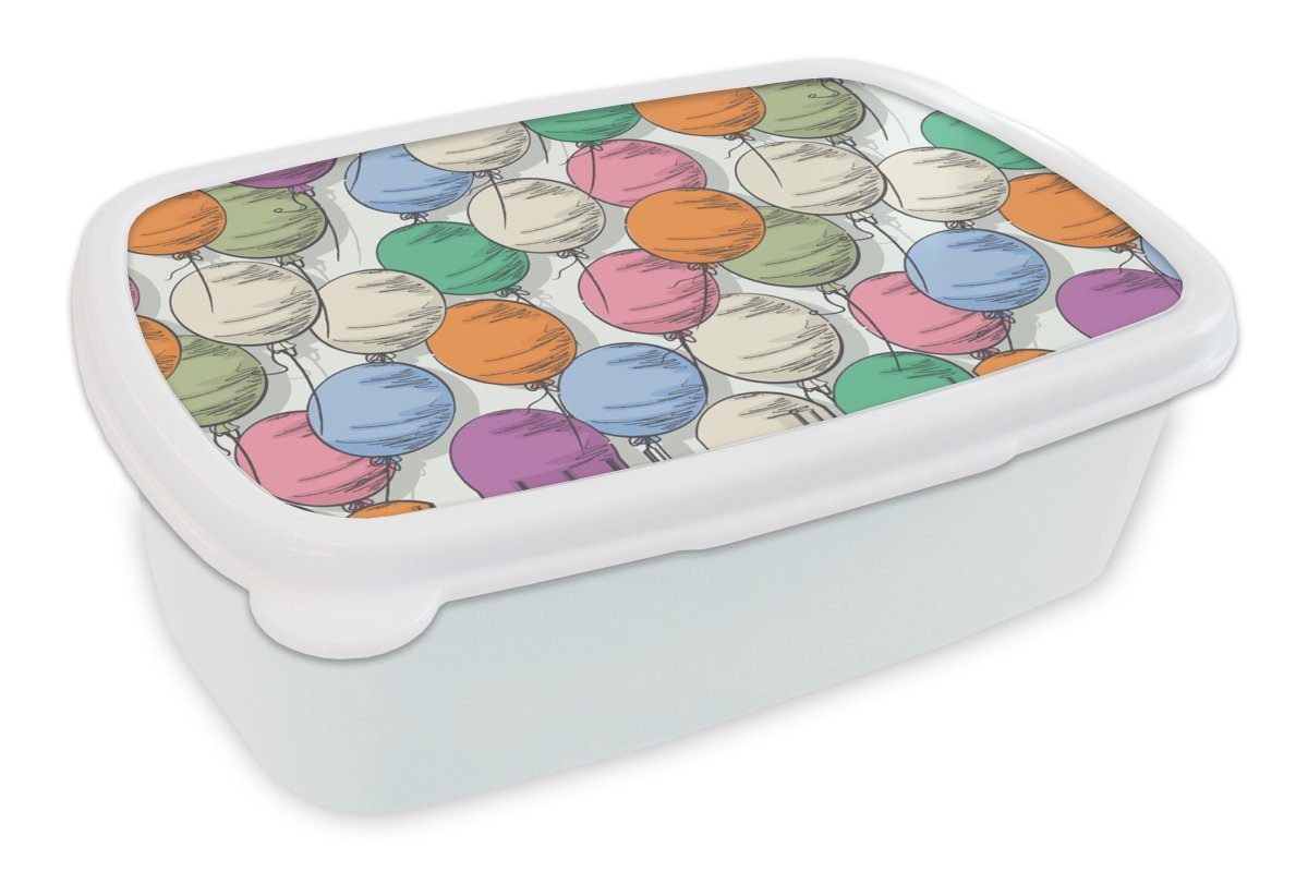 MuchoWow Lunchbox Luftballons - Muster weiß Mädchen für Brotdose, Kunststoff, Party, Jungs (2-tlg), und und Kinder für - Erwachsene, Brotbox
