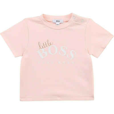 BOSS T-Shirt Hugo Boss rosa mit Logodruck Druckknopfverschluss an der Schulter