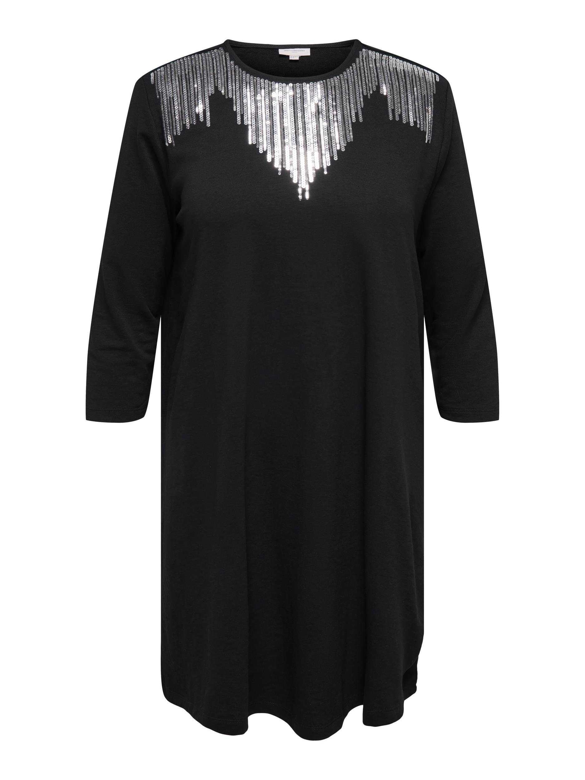 ONLY CARMAKOMA Jerseykleid Black SEQUINS 3/4 CARGENEVA DRESS BLING JRS Detail:SILVER