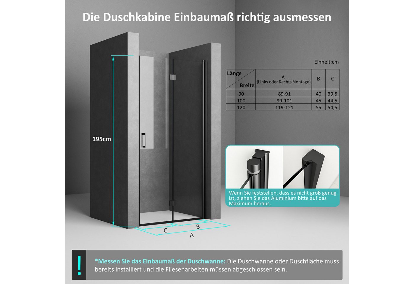 Thumbnail - Boromal Dusch-Falttür Schwarz Nischentür Dusche Schwarz Duschabtrennung faltbar für Dusche, 100x195 cm, NANO Sicherheits...