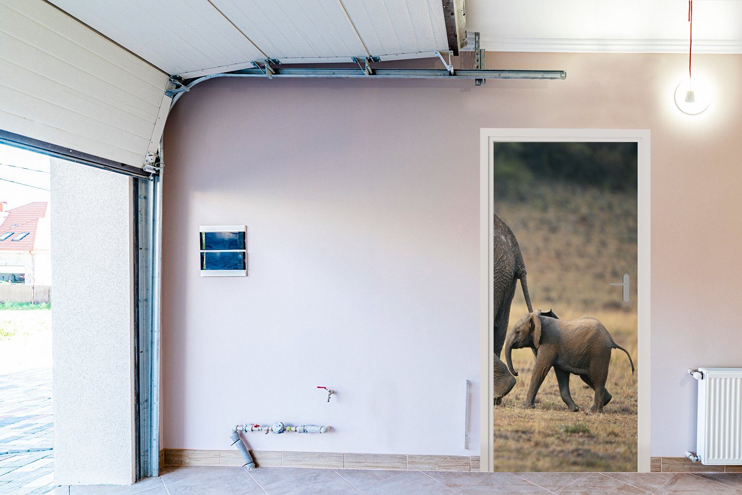 Tür, Matt, Tiere Savanne (1 75x205 für Türaufkleber, Fototapete cm Elefant - Türtapete Natur, MuchoWow - bedruckt, - St),