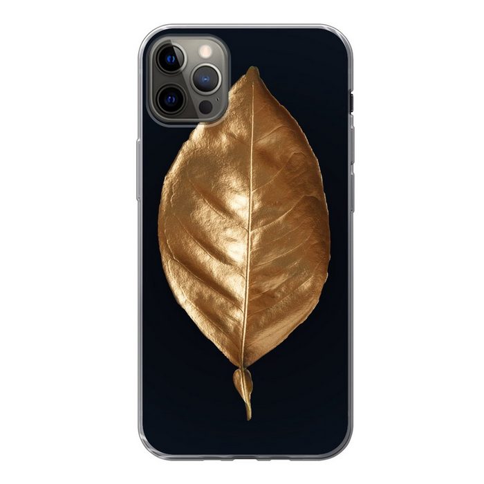 MuchoWow Handyhülle Blätter - Chic - Gold - Pflanzen - Schwarz Handyhülle Apple iPhone 13 Pro Max Smartphone-Bumper Print Handy