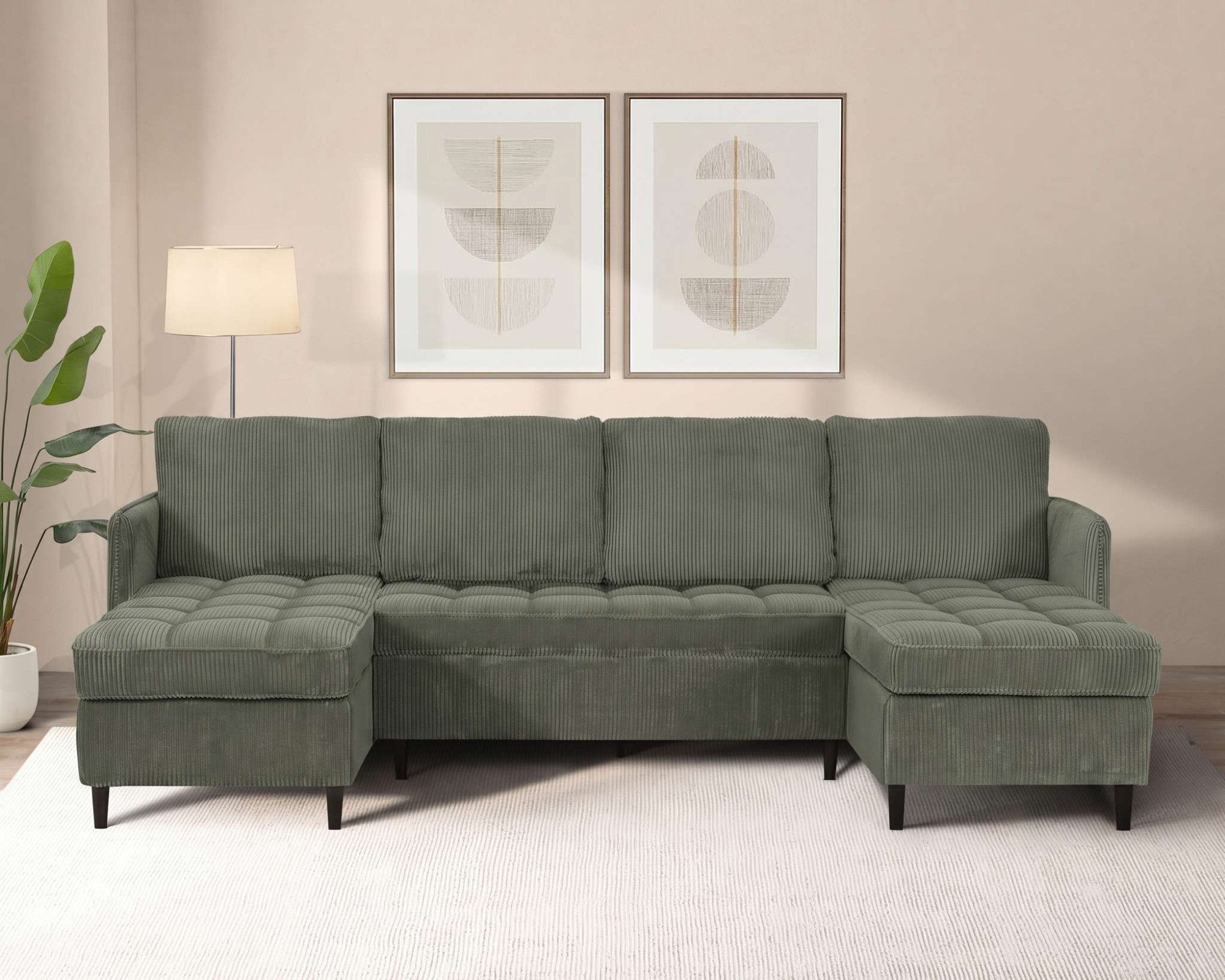 Dorel Home Wohnlandschaft LINDHUS, Cord, Modulsofa, verschiedene Stellvarianten, Breite als U-Form (254cm) mit Verbindern fixierbar, Recamiere,Stauraum