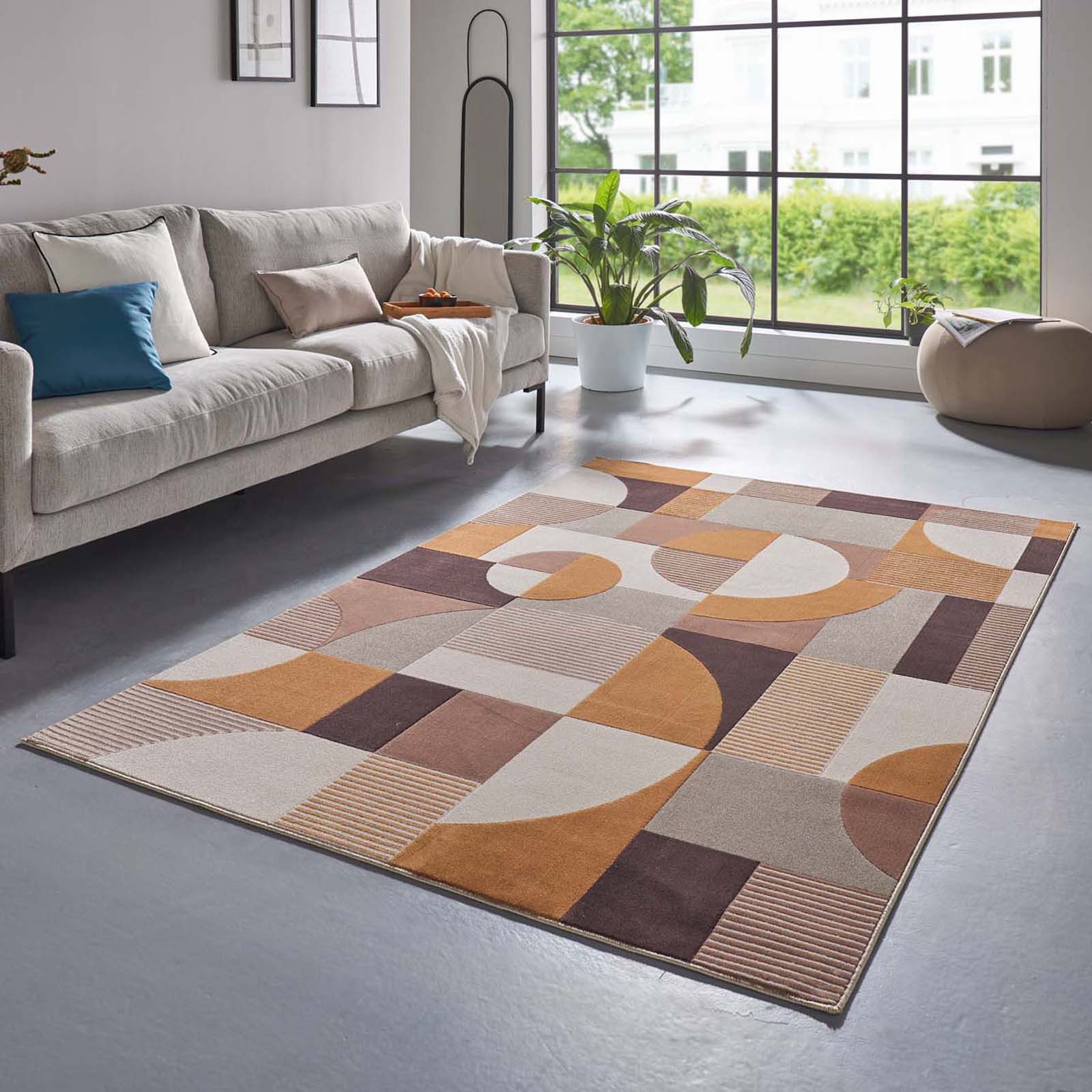 TaraCarpet Teppich Tara Carpet Teppich Mesina 70tes, rechteckig, Höhe: 7 mm, Retro Teppich in braun blau orange grün creme Pop Art 80X150 – Bild 2 von 5